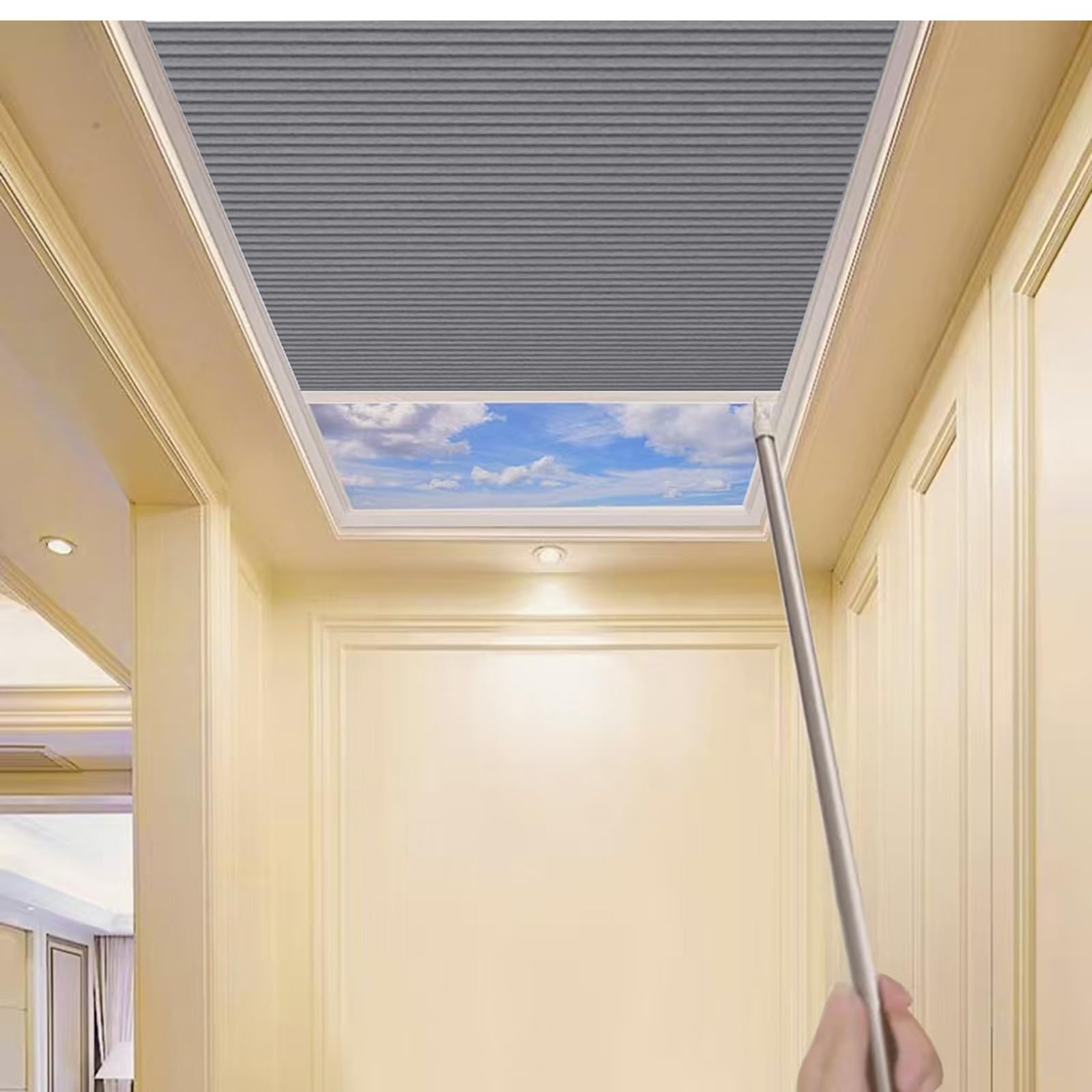 TIPIACE Manual Skylight Roof Window Cellular Honeycomb Full Blackout Waterproof Fabric Curtain Blinds，Light Blocking Thermal Insulation Blinds for Skylight (Dark Grey 93021F)