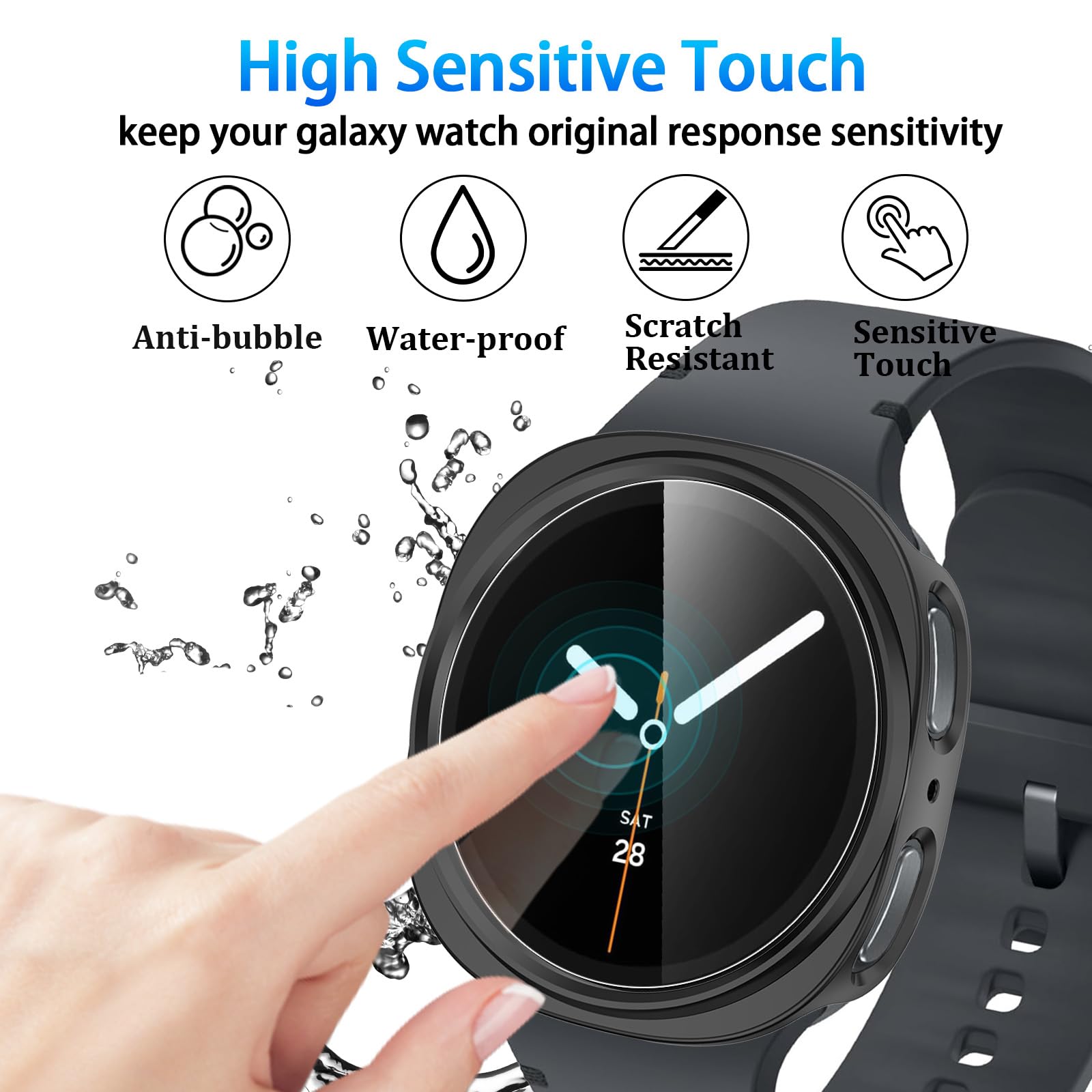 HAANILKYI [Paquete de 6+6] Funda protectora de pantalla para Samsung Galaxy Watch 8 de 44 mm, vidrio templado antivaho y cubierta protectora de policarbonato duro impermeable para Galaxy Watch8 de 44