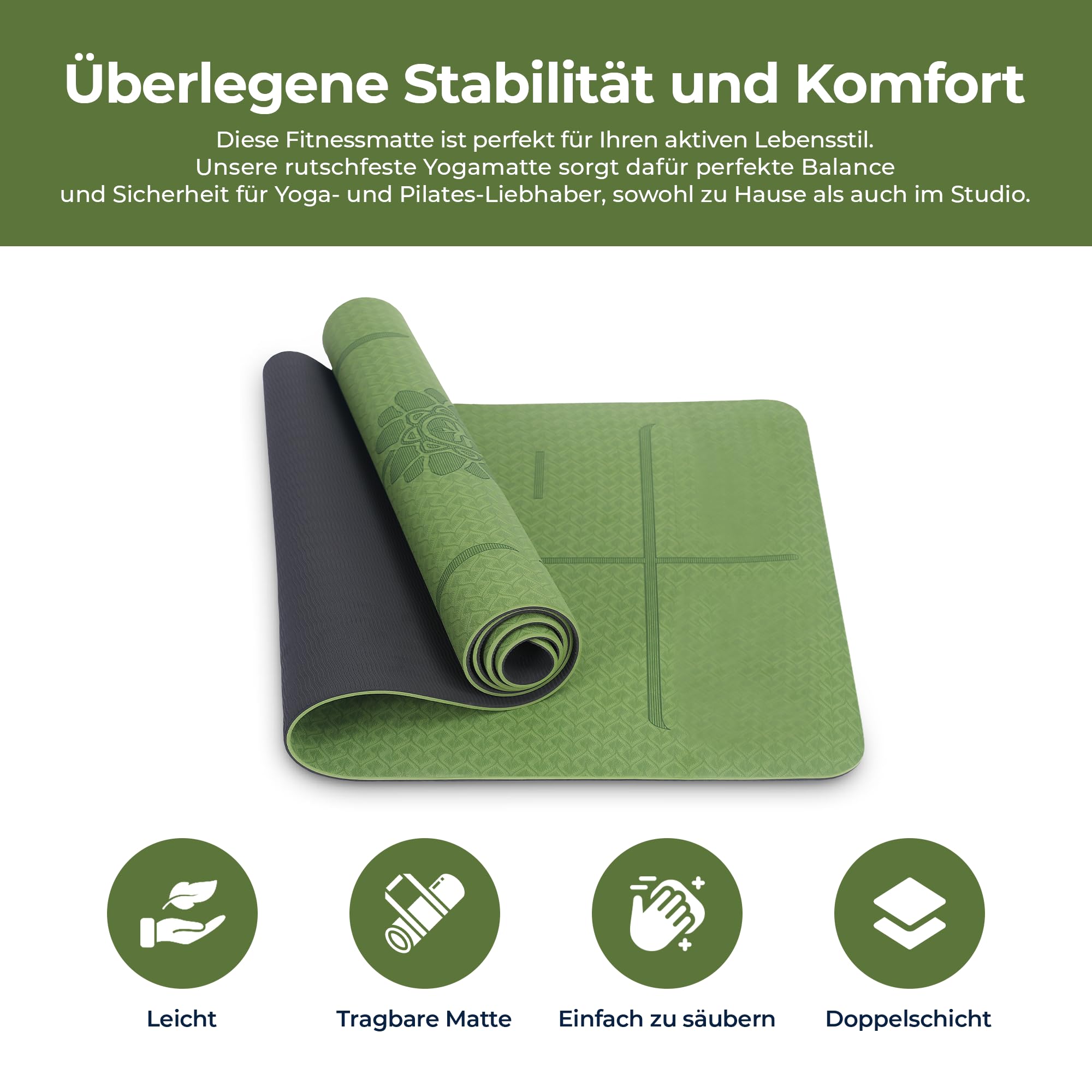 Habib Gruppe Set di 2 tappetini da yoga con bastoncini da yoga – Tappetino antiscivolo imbottito per fitness con cintura da yoga e borsa – Set di 2 blocchi da yoga per pilates, meditazione,