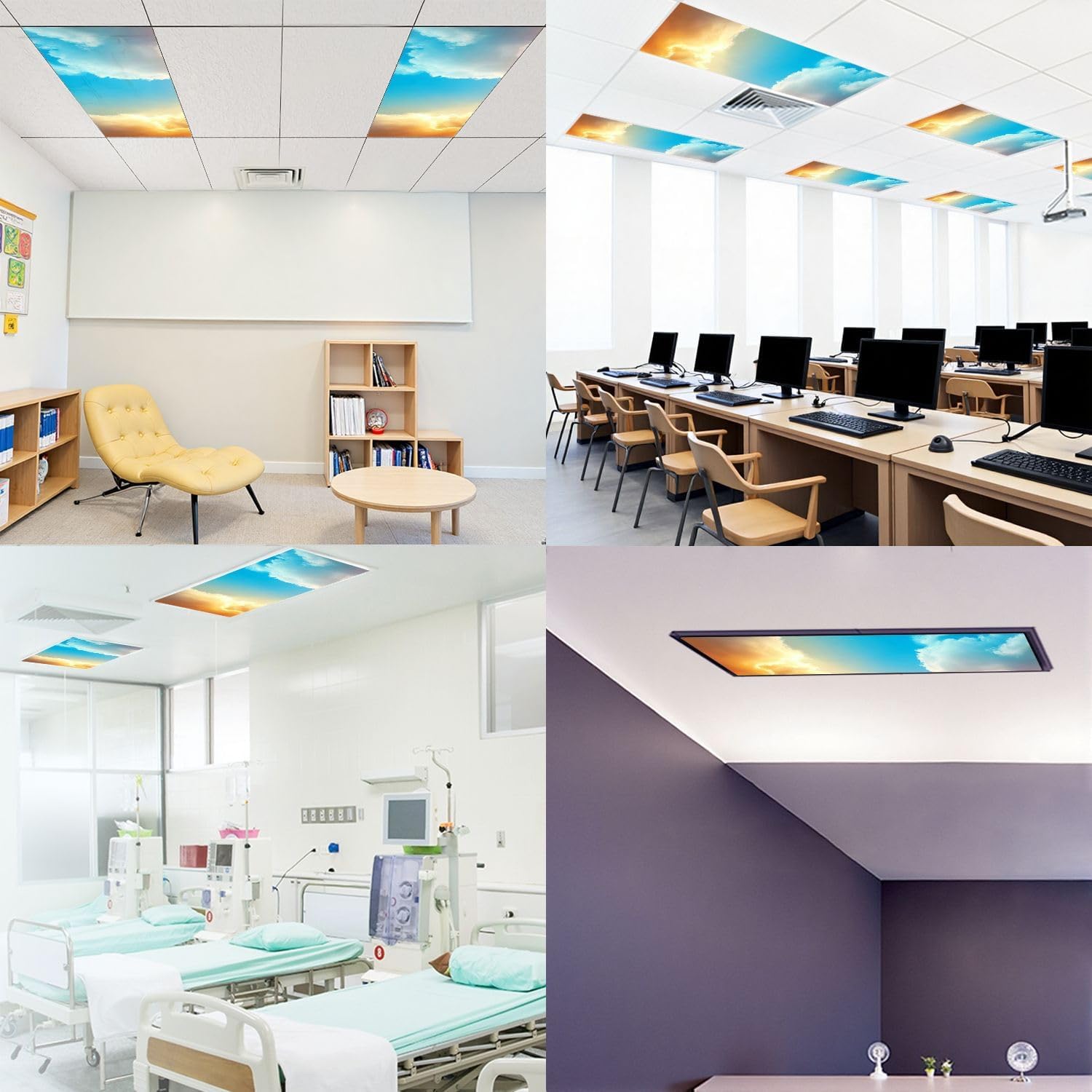 Fluorescent Light Covers for Ceiling Lights Cloud Sky Pastel Abstract Blurred Soft yollow Sweet Easy to Install Magnetic Light Filter for Classroom Office Hospitals School Home Decor