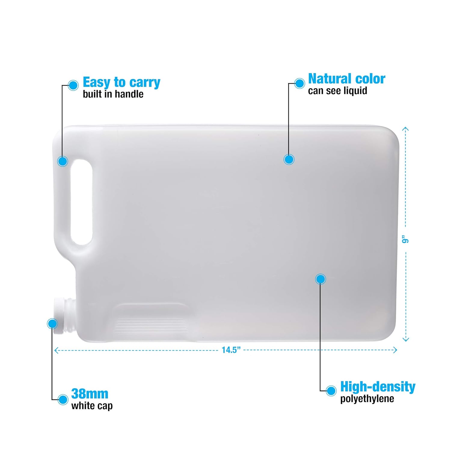 Hudson Exchange 5 Liter Hedpak Container with Cap, HDPE, Natural, 4 Pack