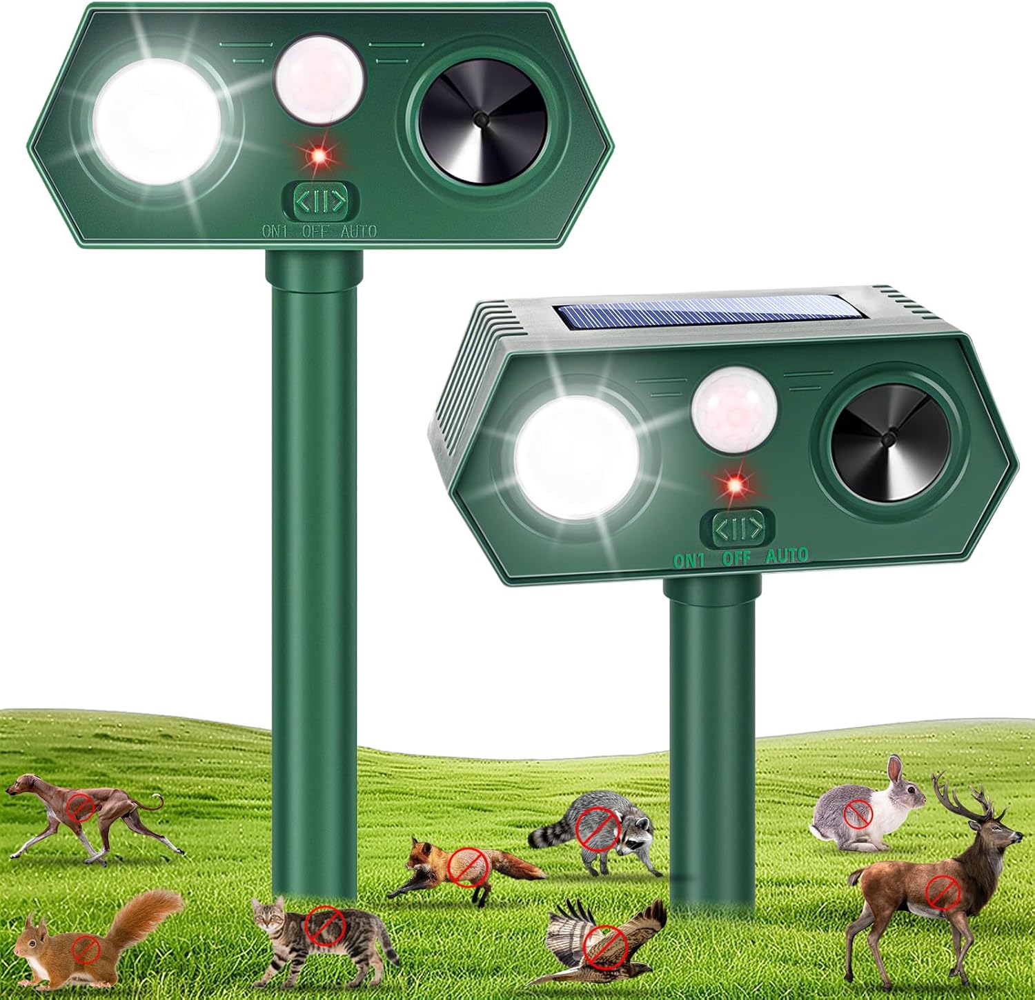 2026 Upgraded Solar Ultrasonic Animal Repellent Deer Repellent Devices with Motion Sensor & Flashing Light Cat Repellent Outdoor to Keep Squirrel Raccoon Rabbit Away from Yard Garden 2 Pack