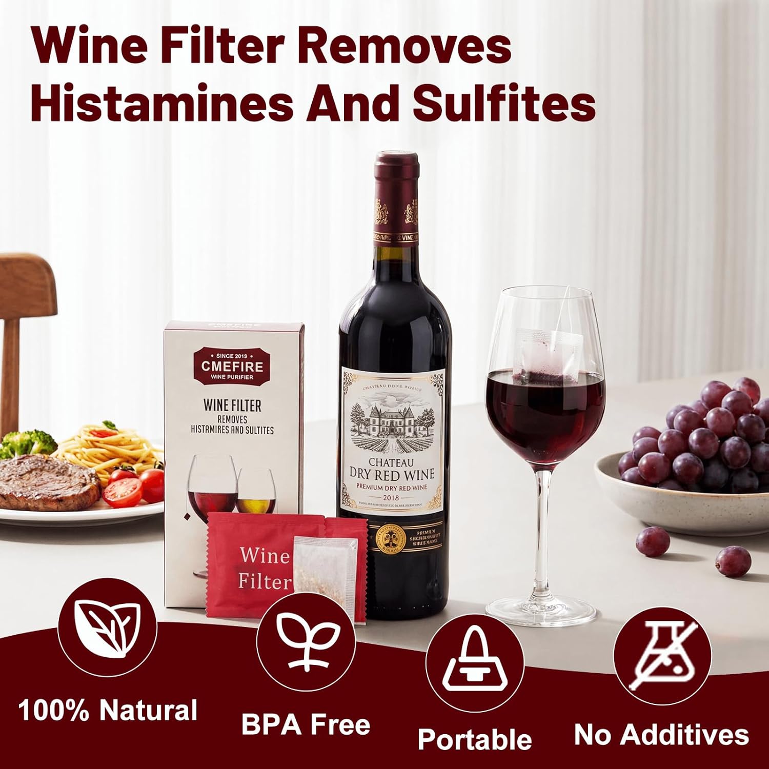 Wine Filters Bags Remover Histamines Sulfites - May Reduce and Alleviate Wine Allergies & Sensitivities - Restores Taste - 24 Packs Wine Accessorie, Perfect Wine Pour, Giftin - Image 3