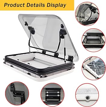 Roof hatch caravan, 70° Wide Opening RV Roof Vent with LED Light, UV-Proof Double Layer Acrylic, for Motorhomes Caravans Trailers