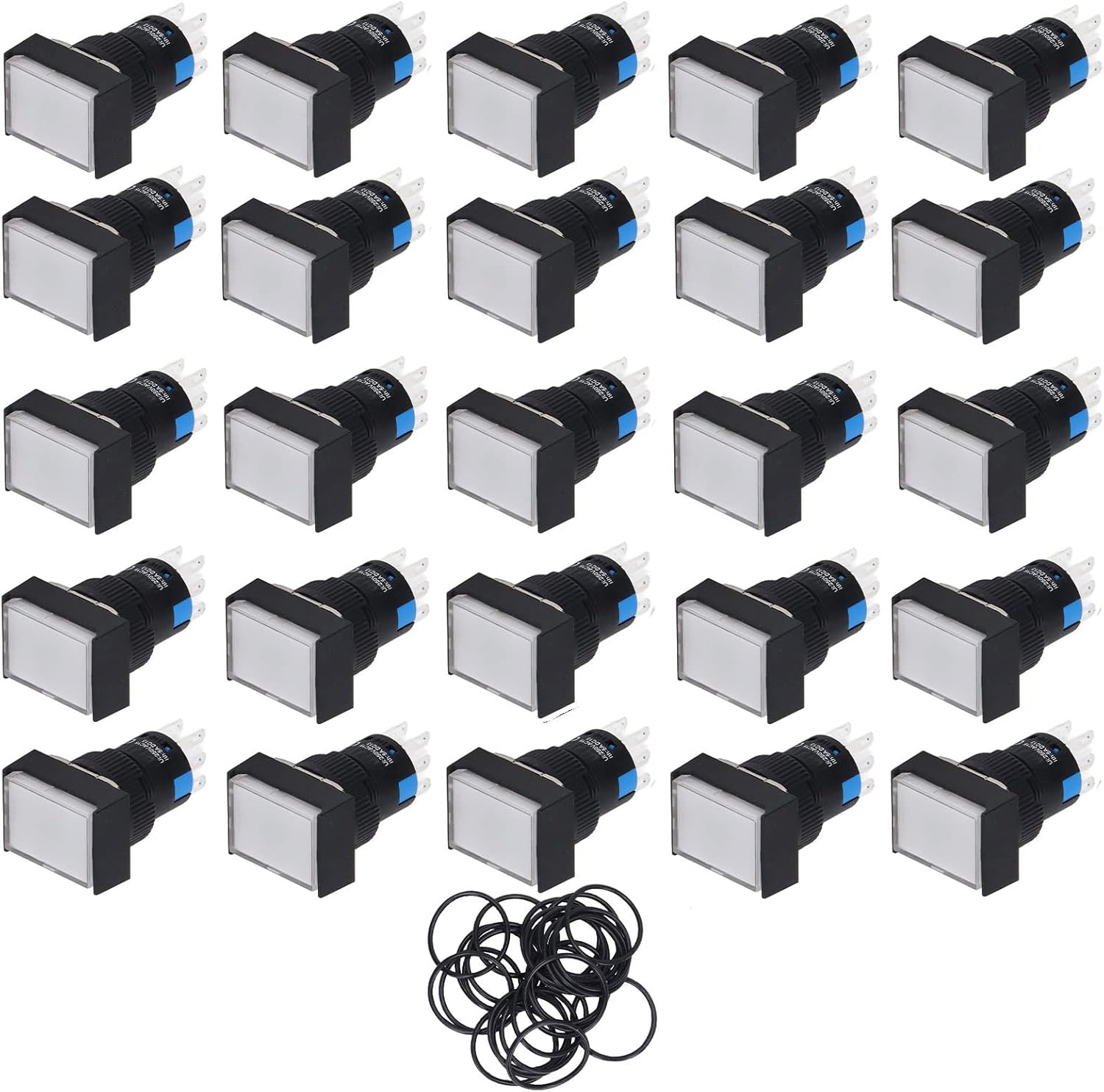 Industrial Control Switch, 20000 Hours Button Switch 250V Rated Insulation Voltage 25Pcs Self Locking Light Indicator for Electric Power