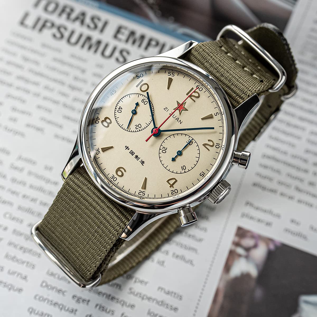 Seagull 1963 Herren-Chronograph, 40 mm, Saphirglas, ST1901, Uhrwerk, SU1963S40, grün, 40 mm, Armband