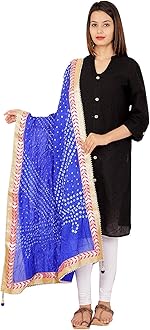 kalpit creations Women's Jaipuri Art Silk Bandhej Rajasthani Bandhani Dupatta with Gota Patti Lace