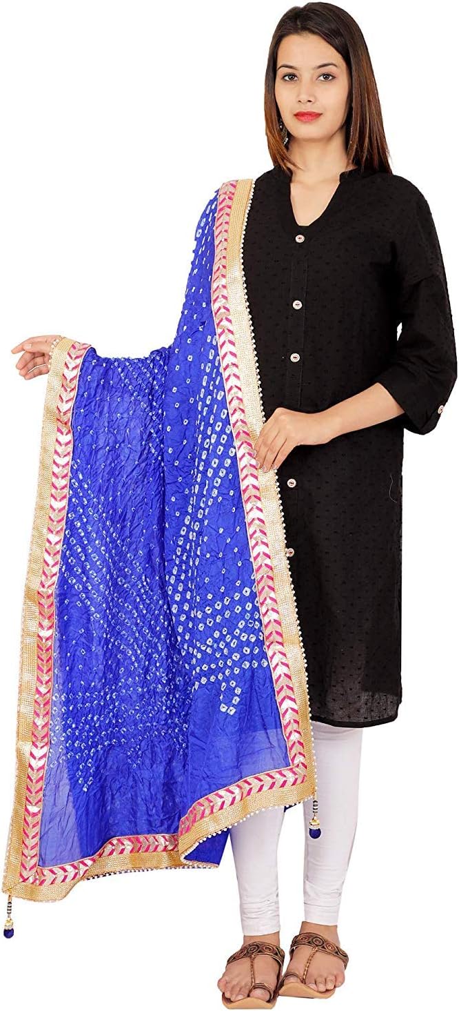 kalpit creations® Women's Jaipuri Rajasthani art Silk Bandhani Bandhej Multi-Colored Heavy Dupatta with Gota Work and latkan (royal)