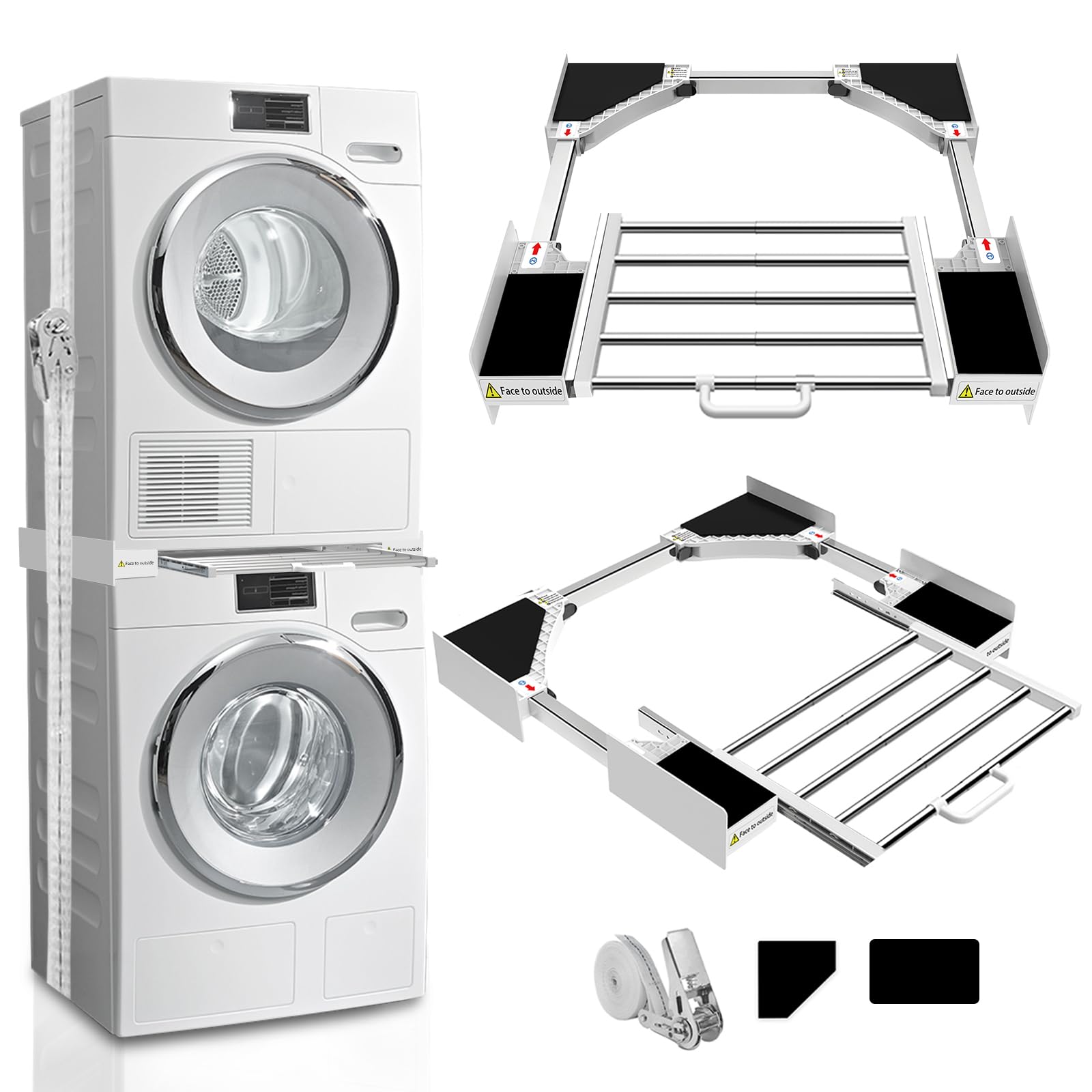 Washer Dryer Stacking Kit 29 inch, Universal Washer and Dryer Stacking Kit with Pull Out Drying Rack, Adjustable 29"/28"/27"/26"/25"/24" Stacking Kit with Ratchet Strap
