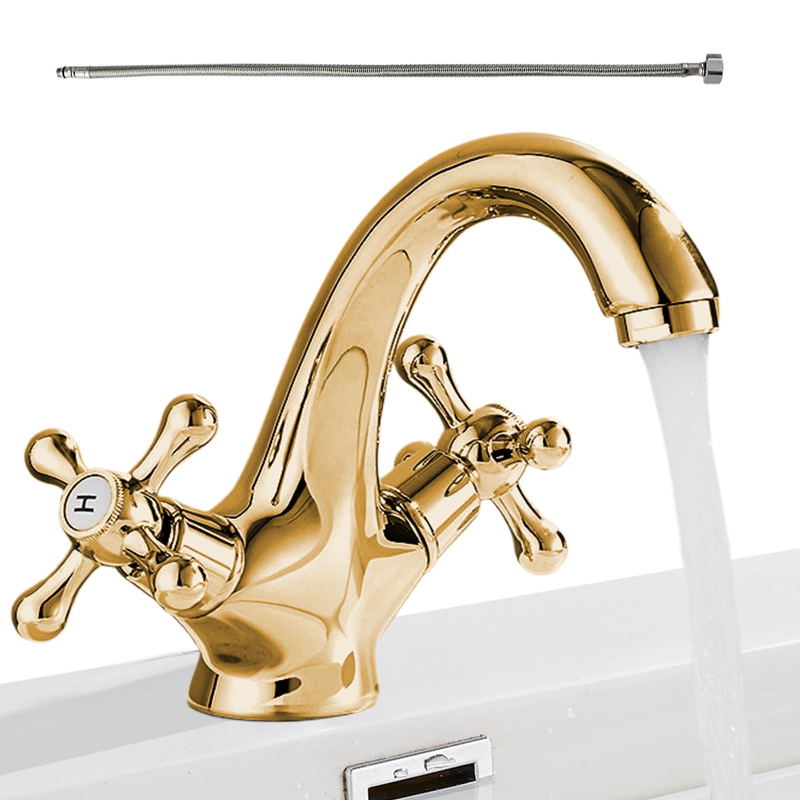 Rubinetto Lavello Miscelatore Monoforo a Due Maniglie Acqua Calda e Fredda