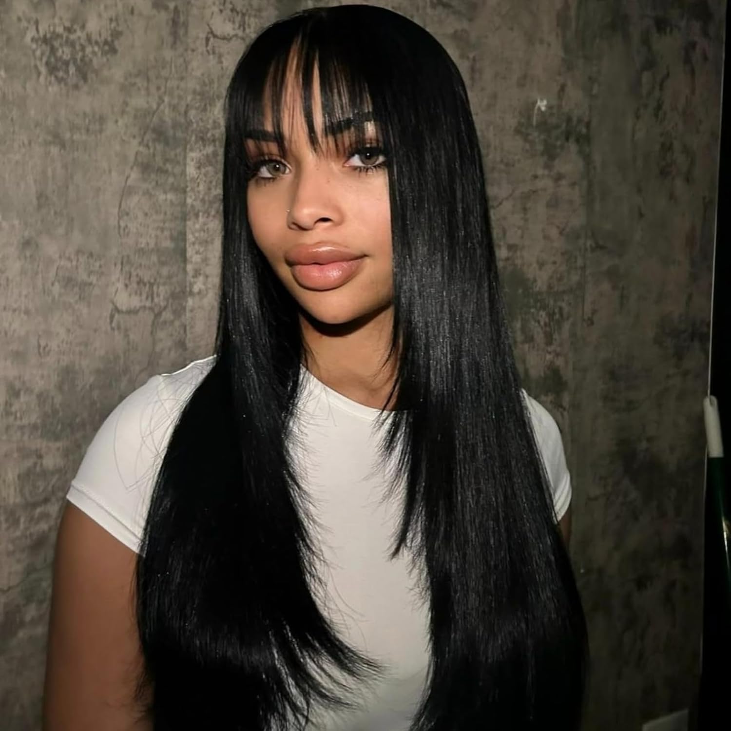 Wiggins Straight Human Hair Wigs With Bangs 7x5 Glueless Wigs Human Hair Pre Plucked Straight Black Wig With Bangs Pre Everything Wig For Black Women 18 Inch