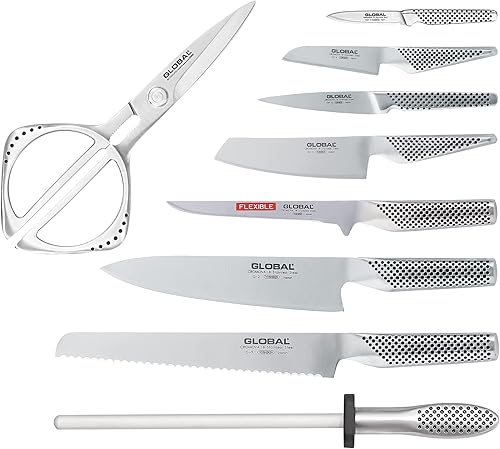 Miniatura 5 de Global Juego de cuchillos Takashi de 10 piezas, acero inoxidable japonés ligero, borde afilado, fabricado en Japón (G-2, G-9, G-21, G-72, GS-5,