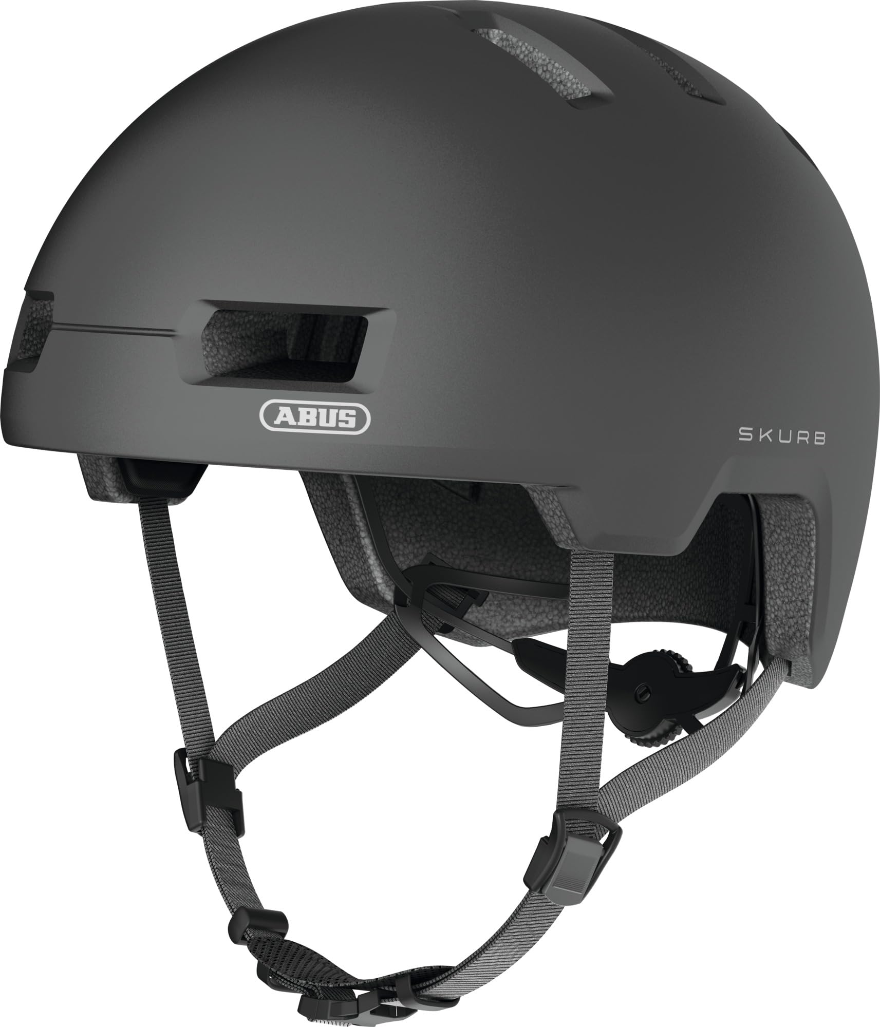 ABUS Casque Urbain Skurb, Gris Foncé Mat, Taille S | Casque skate robuste, technologie In-Mold, réglable avec place pour tresse, 12 aérations