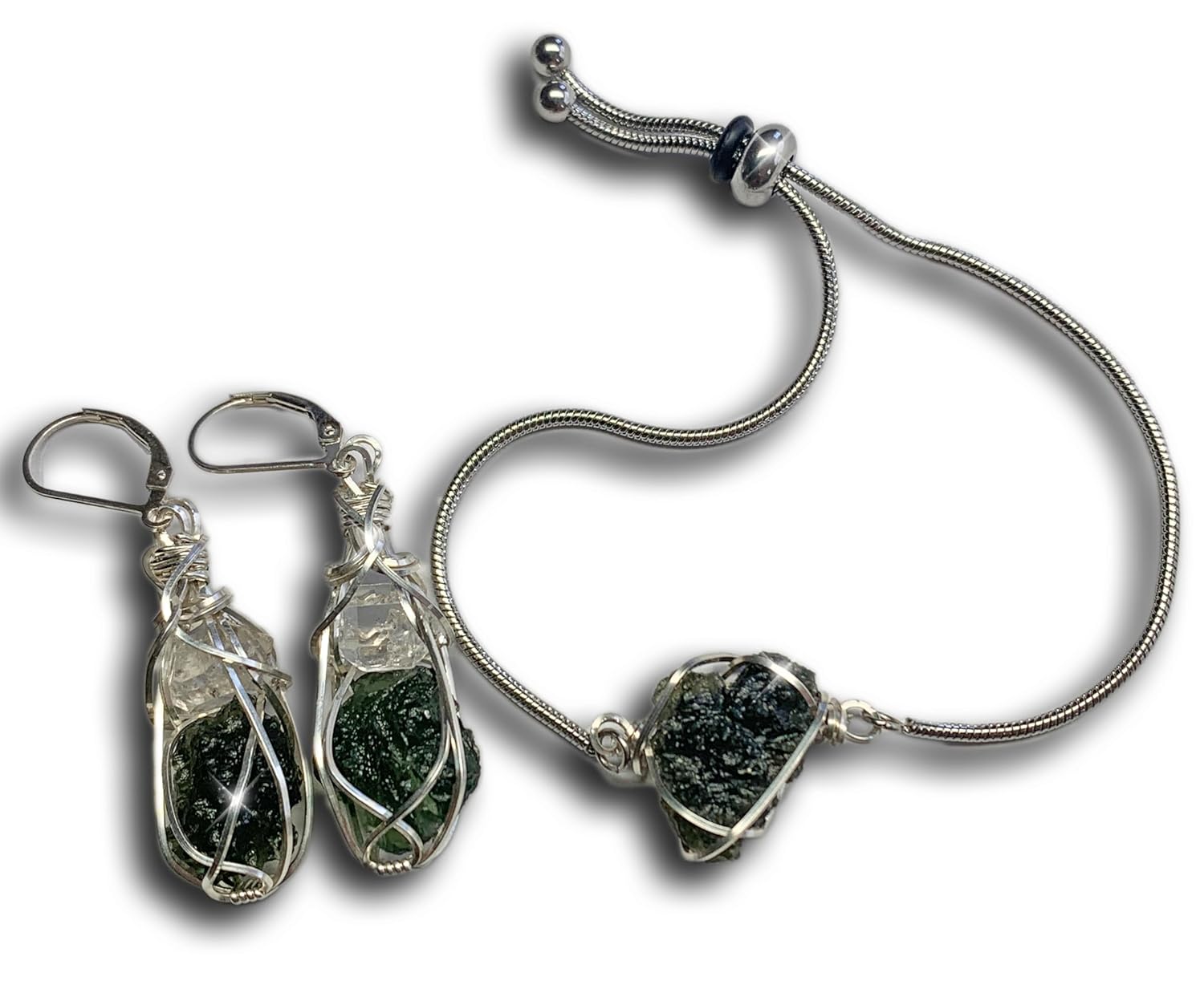 Genuine Moldavite Crystal Necklace with Herkimer Diamond