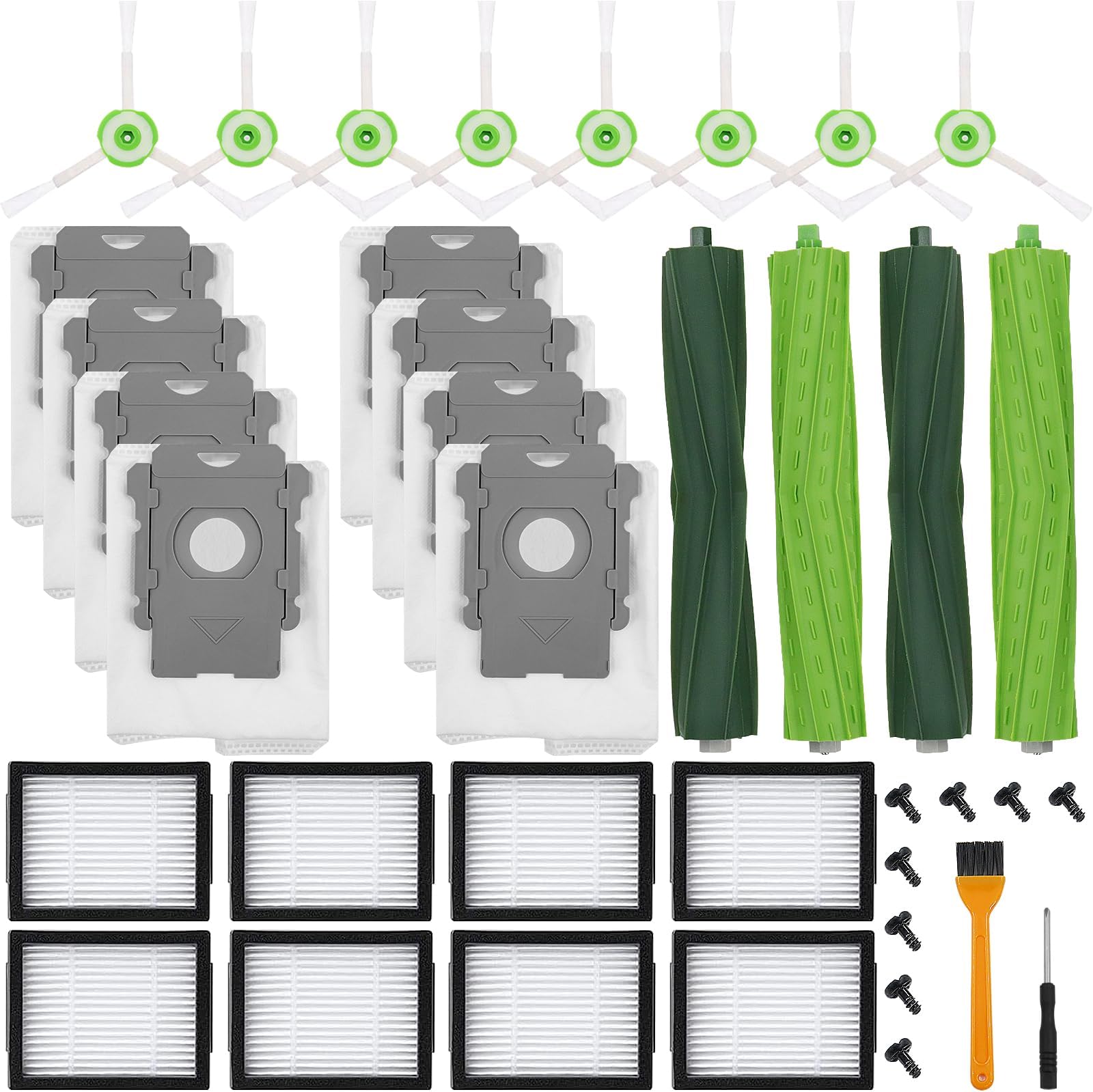 Katerelis 26 Pack Compatible with E/i/j Series Replacement Parts, i2 i3 i3+ i4 i4+ i6 i6+ i7 i7+ i8 i8+/Plus e5 e6, 2 sets of multi-surfacerubber roller brush 8 filters 8 side brushes 8bags