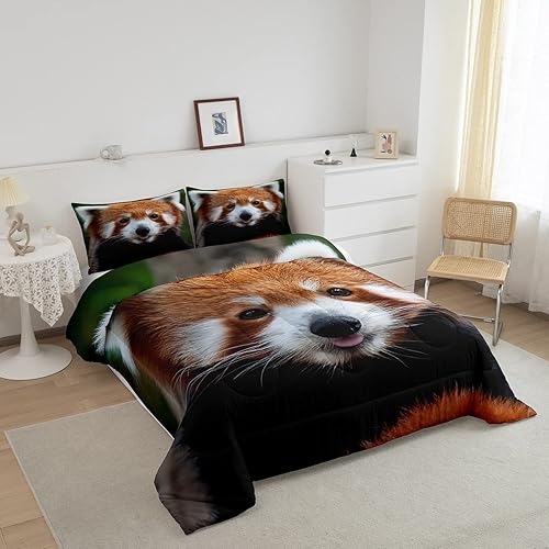 Miniatura 3 de Feelyou Juego de edredón de panda rojo, juego de ropa de cama de panda lindo para niños y niñas, juego de edredón de decoración de animales