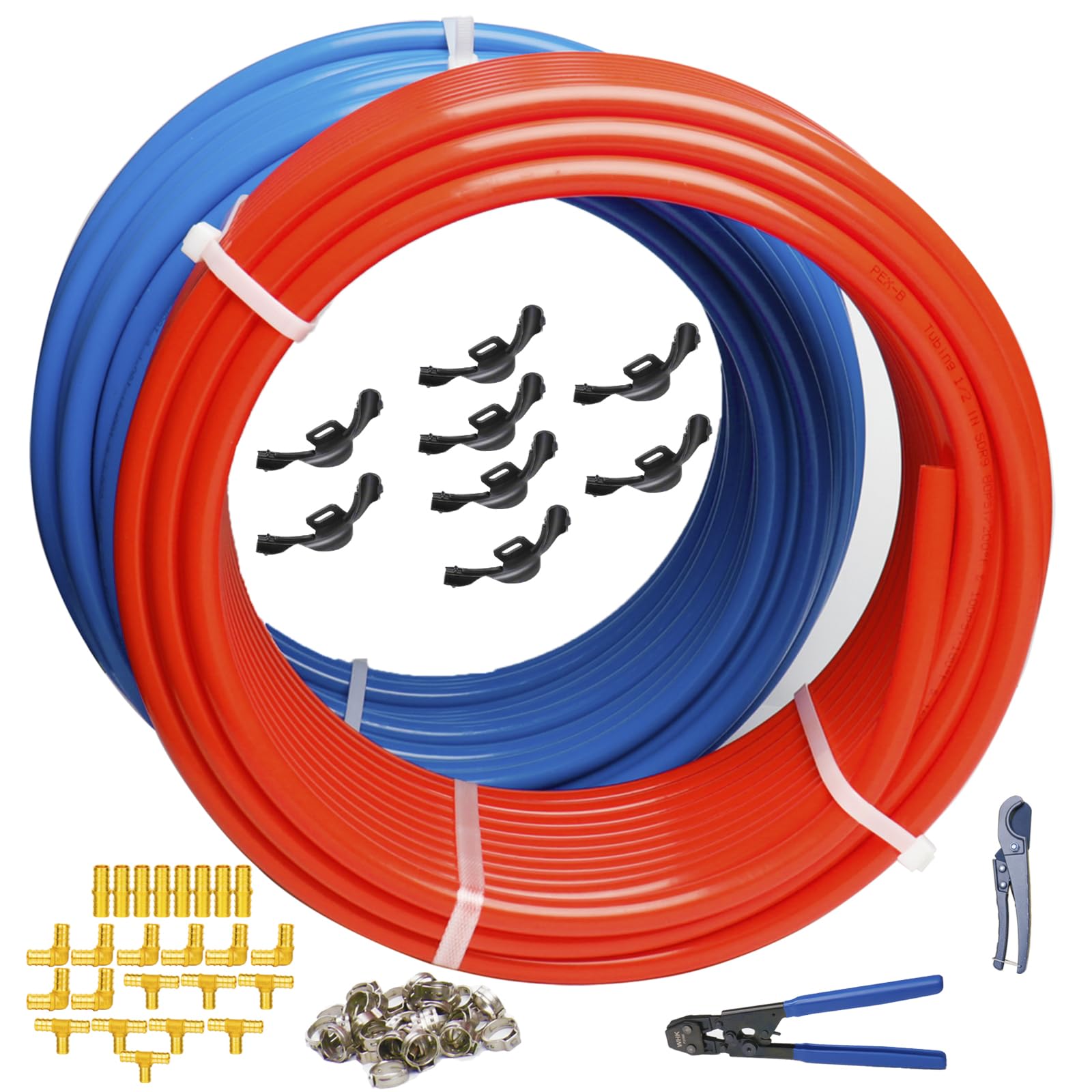 WHK PEX Pipe 1/2" Inch PEX Tubing Plumbing Pipe 2x100ft Pex-b Pipe Blue & Red Each 100ft for Cold and Hot Water