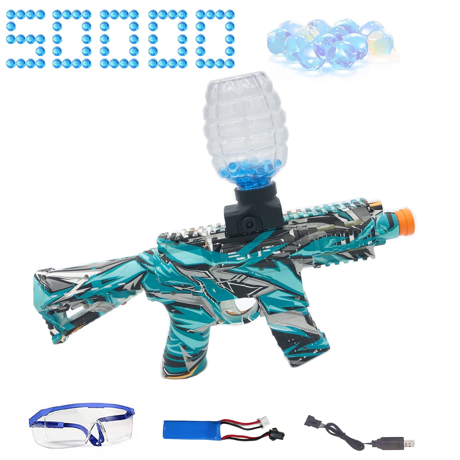 Ohyeah Splatter Ball Shooting Team Toy Eelctric M416 Gel Ball with 50000 Water Beads and Goggles for