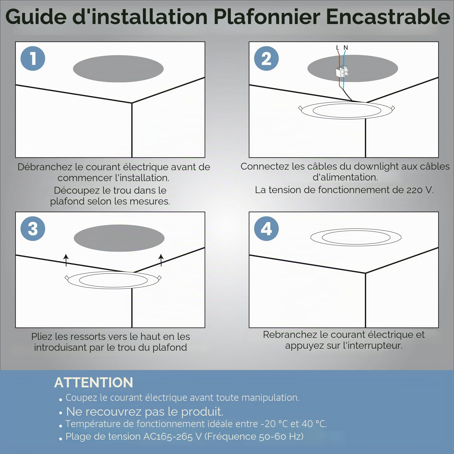 LED ATOMANT 20x Downlight LED Encastrable Découpe 190-205mm 18W Blanc Froid | Diamètre 220mm, 6500K, 1650 lumens, Driver inclus