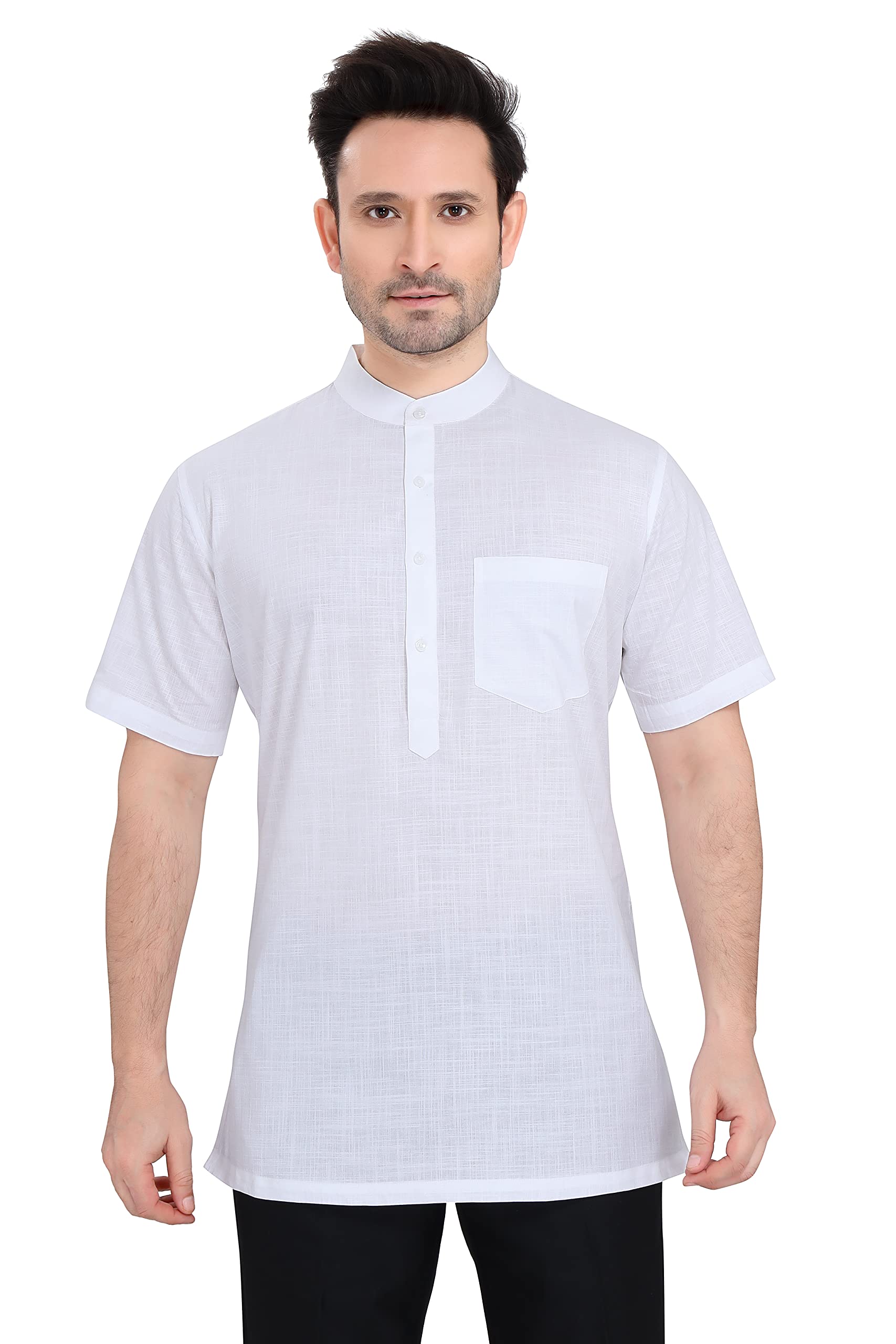 desar rana Men's Mandarin Chinese Collar Linen Cotton Short Kurta - Half Sleeve-picture-40
