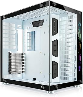 GIM ATX Mid-Tower Case White Gaming PC Case 2 Tempered Glass Panels & Front Panel RGB Strip Gaming Computer Case Desktop Case USB 3.0 I/O Port, Magnet Dust Filter, Water-Cooling Ready (White-Glass)