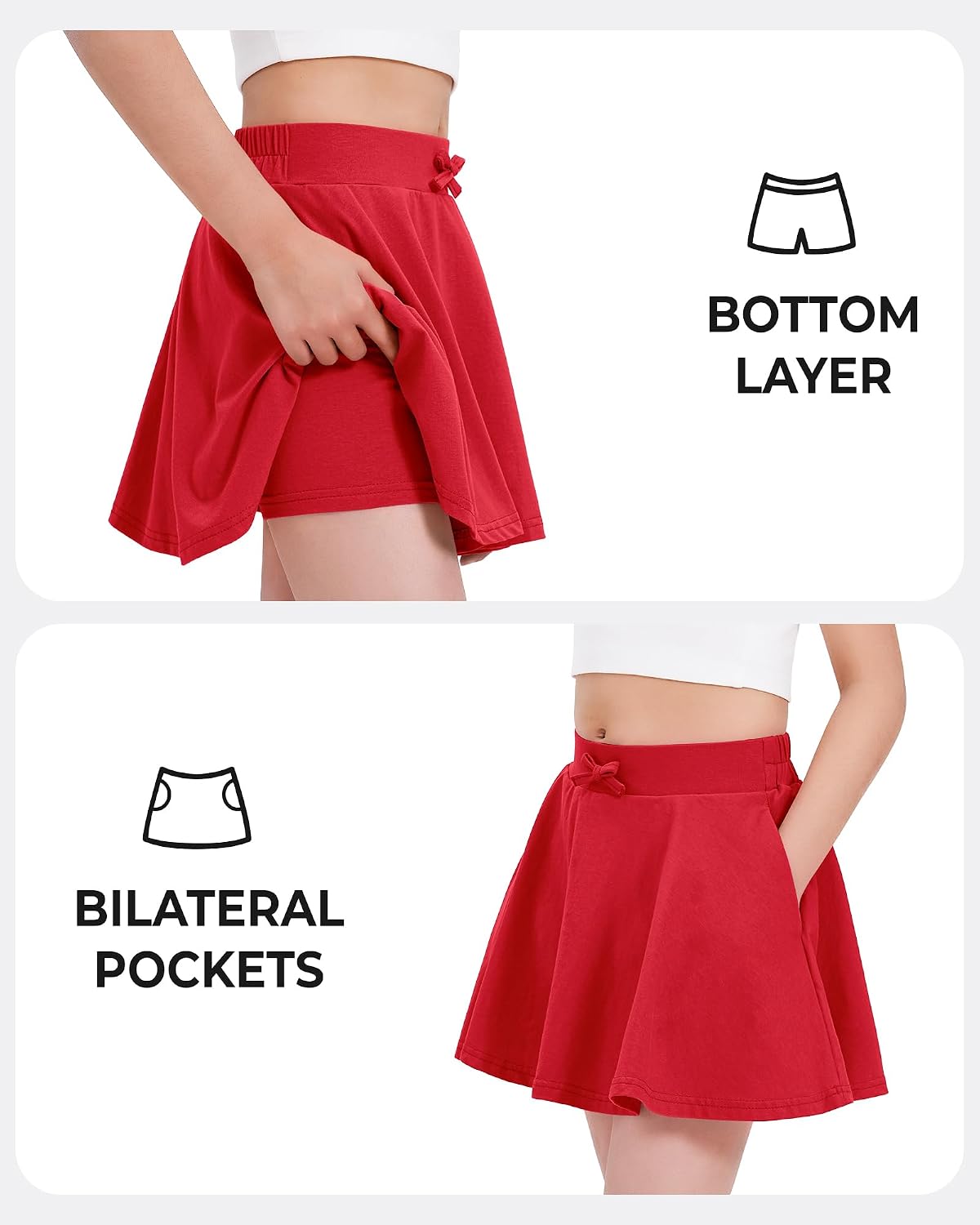 BOOPH Girls Skirts Kids Casual Mini Skorts Toddler Athletic Uniform Skirts with Pockets