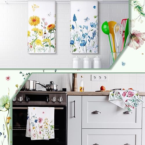 Miniatura 6 de Geyoga 6 toallas de cocina de 16 x 24 pulgadas, toalla de mano para el hogar, toalla de té absorbente para decoración de cocina y baño (flores