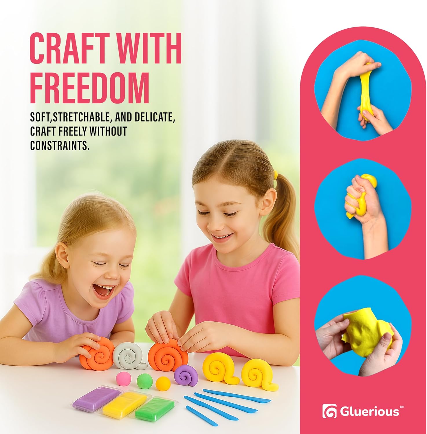 Air Dry Clay for Kids & Adults - Magic Modeling Clay Kit: 50 Vibrant Colors, 100 Googly Eyes, Soft & Safe Material - Creative Fun Arts and Crafts Set