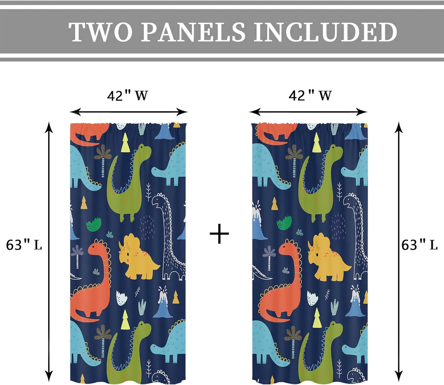 Cinbloo Dinosaur Curtains 42Wx63H Inch Rod Pocket Navy Blue Kids Cute Cartoon Dino Baby Boys Animal Art Printed Nursery Toddler Teens Cool Safari Living Room Bedroom Window Drapes Treatment 2 Panels