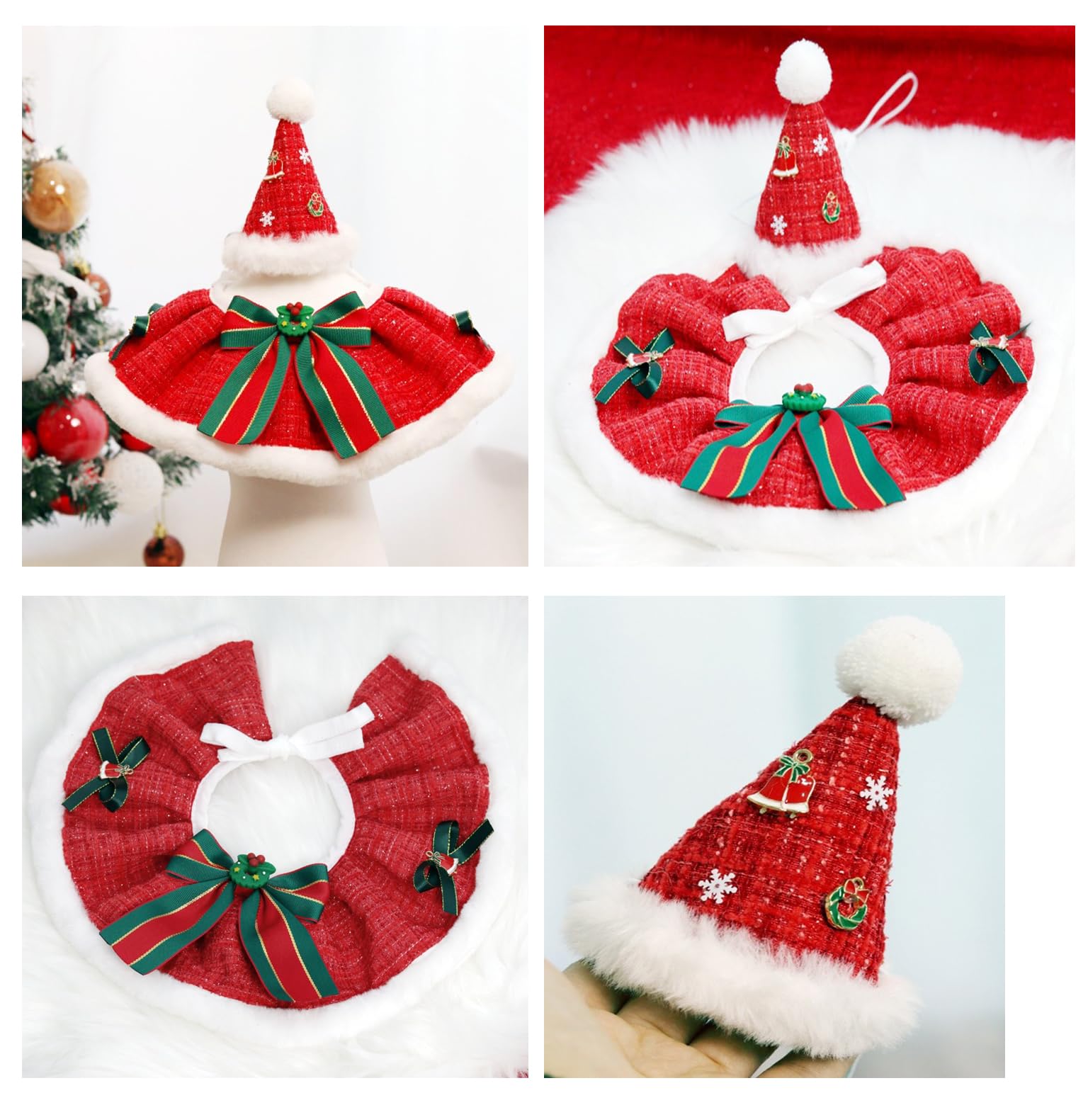 BT Bear 2 PCS Christmas Pet Collar with Christmas Hat Set,Dog Christmas Collar Puppy Cat Christmas Costume Pet Holiday Dress Up for Cats Small Dogs,Red S - Image 4