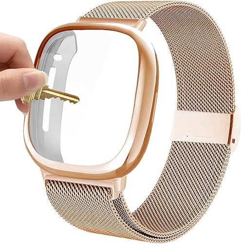 Miniatura 2 de Maxjoy Compatible con correas Fitbit Sense/Versa 3, correa de metal de acero inoxidable Versa3 con funda protectora compatible con reloj Fitbit