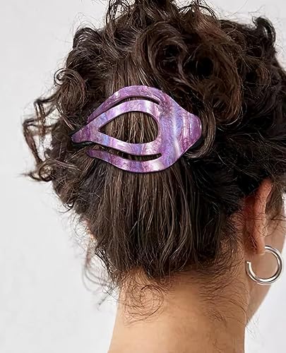 Miniatura 4 de French Concord - Pinzas curvadas para el cabello, 4 pinzas acrílicas para cabello grueso, sujeción fuerte (medianas, marmoleado morado,