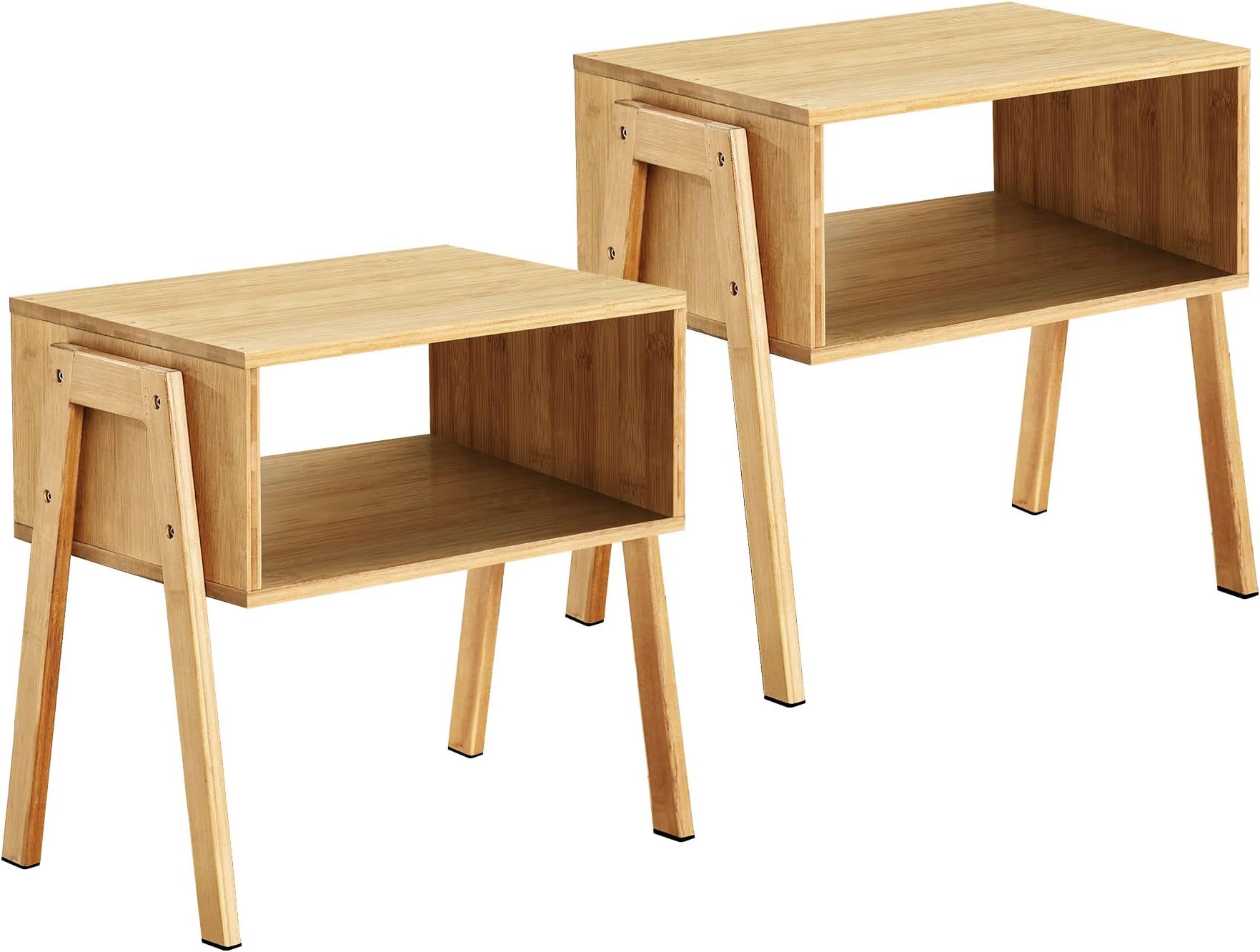 Bamboo Nightstands Set of 2 – Stackable Side Tables with Open Storage Compartment – Rustic Wood Bedside Tables for Bedroom, Living Room, Nursery – Modern and Versatile，Natural