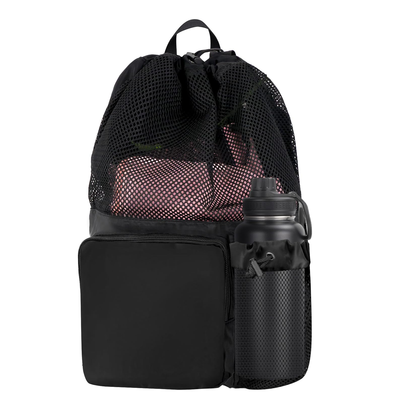 QBEJIME Swimming Bag Mesh Drawstring, with Wet Pocket, Waterproof Swim Bag, Swimming Bags for Adults, Kids,Beach Swim Surfing Pool Gym Workout Men Women (Black)