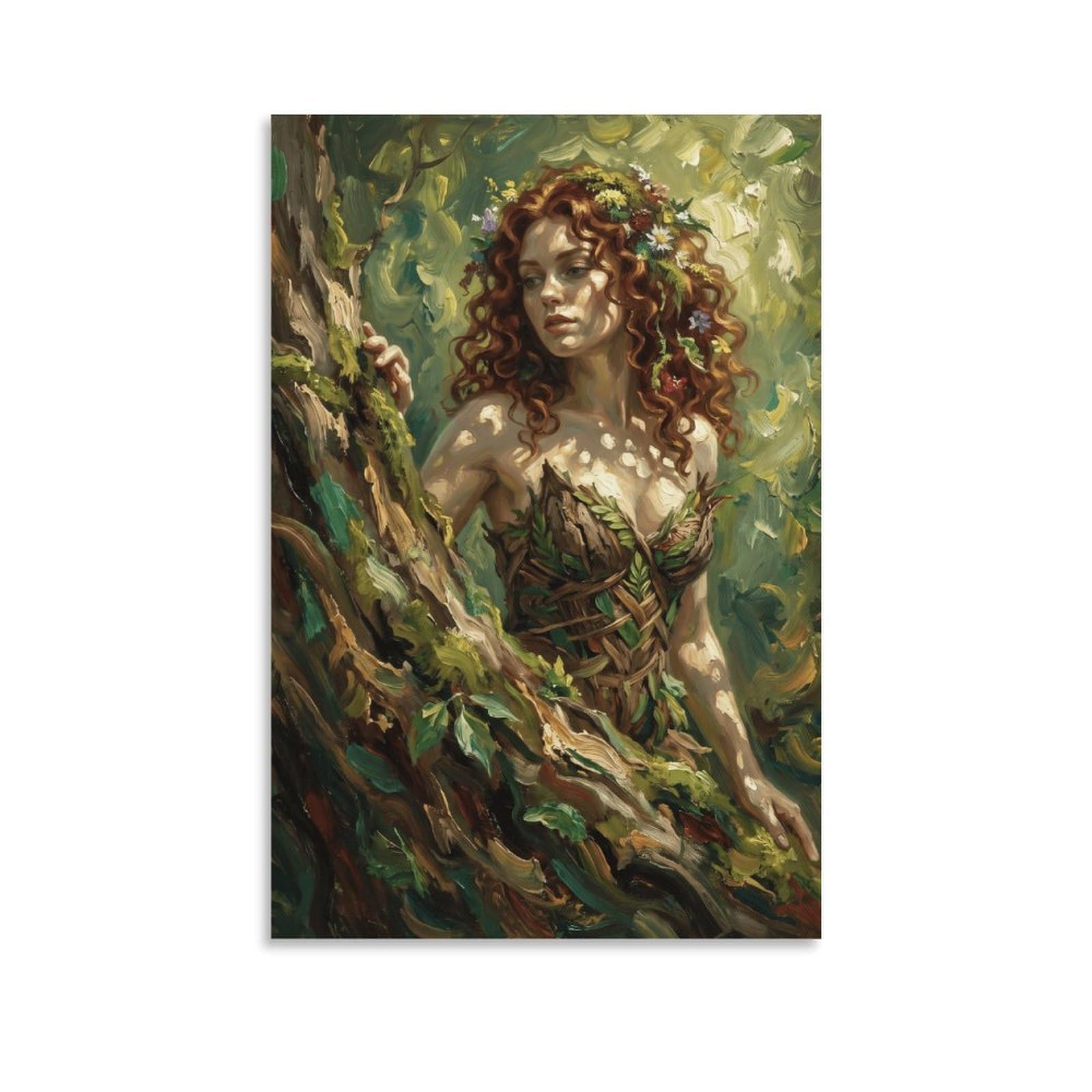 W7C8U2X3 Forest Goddess Tree Nymph Canvas Wall Art, Fantasy Woman Wall Art