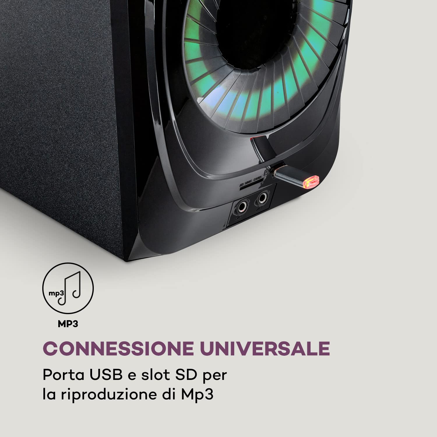 Auna Areal 825 - Sound System 5.1, Impianto Home Cinema 5.1, 200 Watt di Potenza RMS, Subwoofer Home Cinema da 8" + 5 Altoparlanti, Bluetooth, USB, SD, AUX, Telecomando incl., Nero