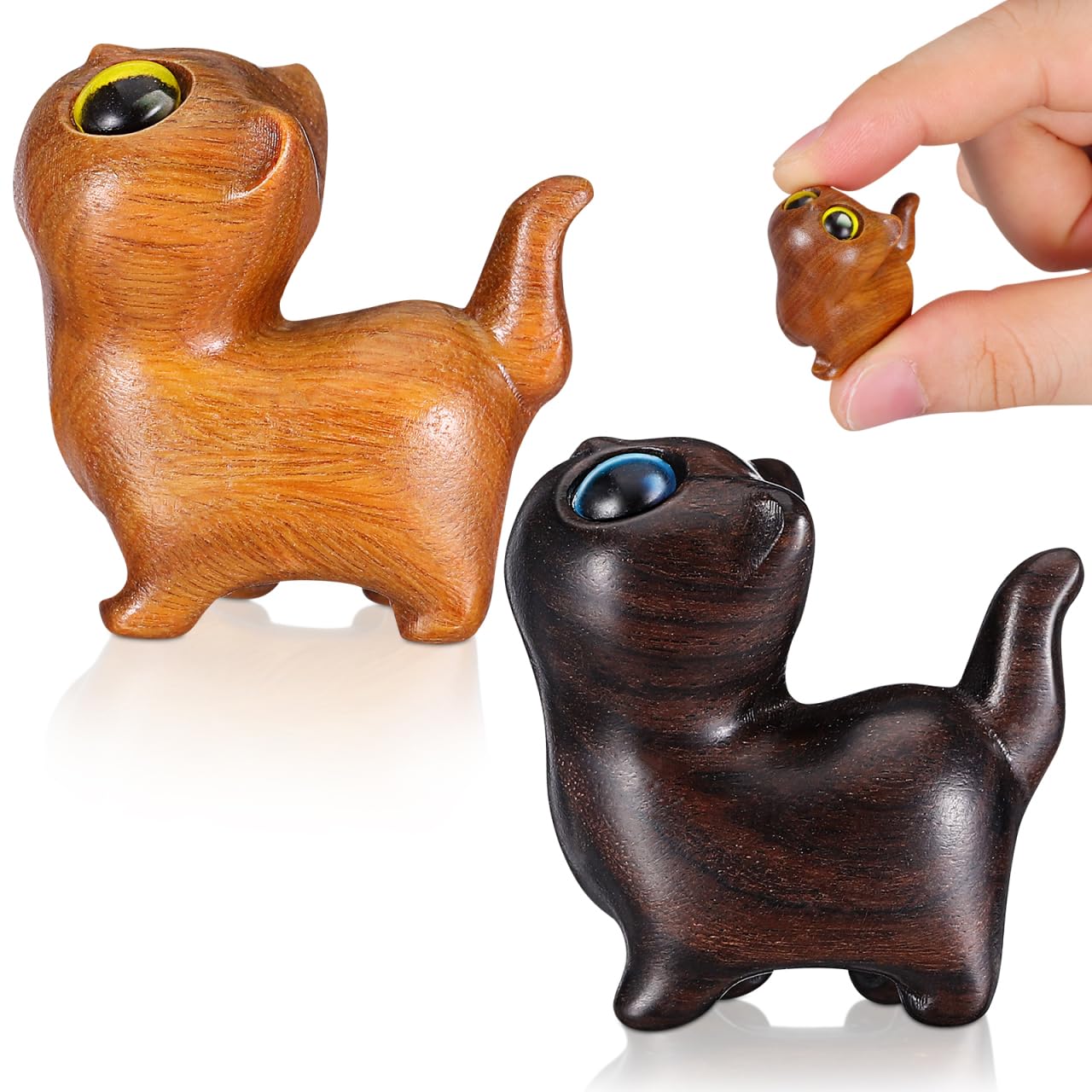 Figurine de chat porte-bonheur en bois | Décorez votre bureau et vos micro paysages