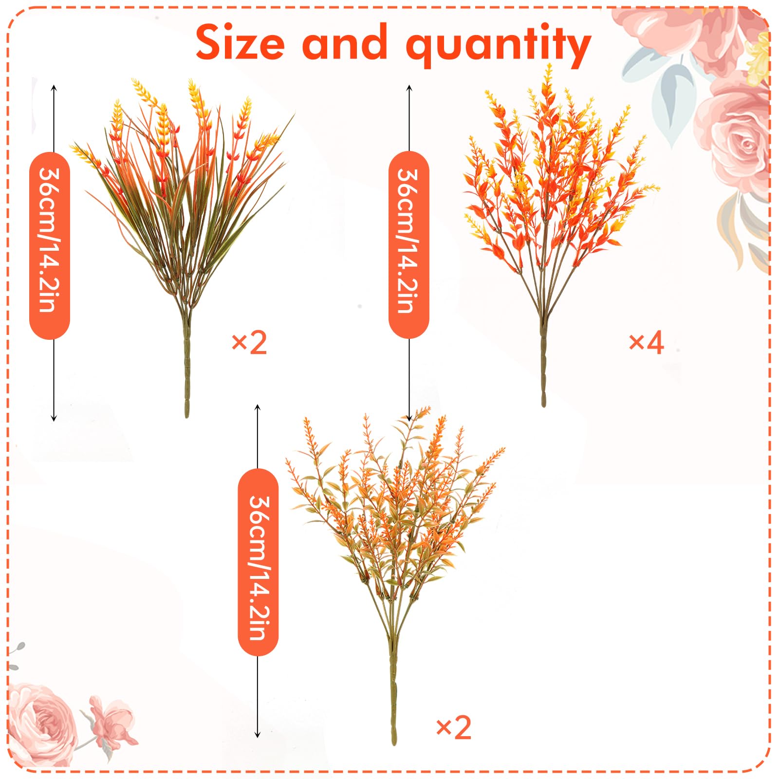 msymsyu 8 Pcs Artificial Flowers for Outdoor 36cm Fake Outdoor Flowers Three Styles Artificial flower Imitation Flowers for Outdoors Suitable for Interior Decoration Parties Living Room Office Wedding - Image 2