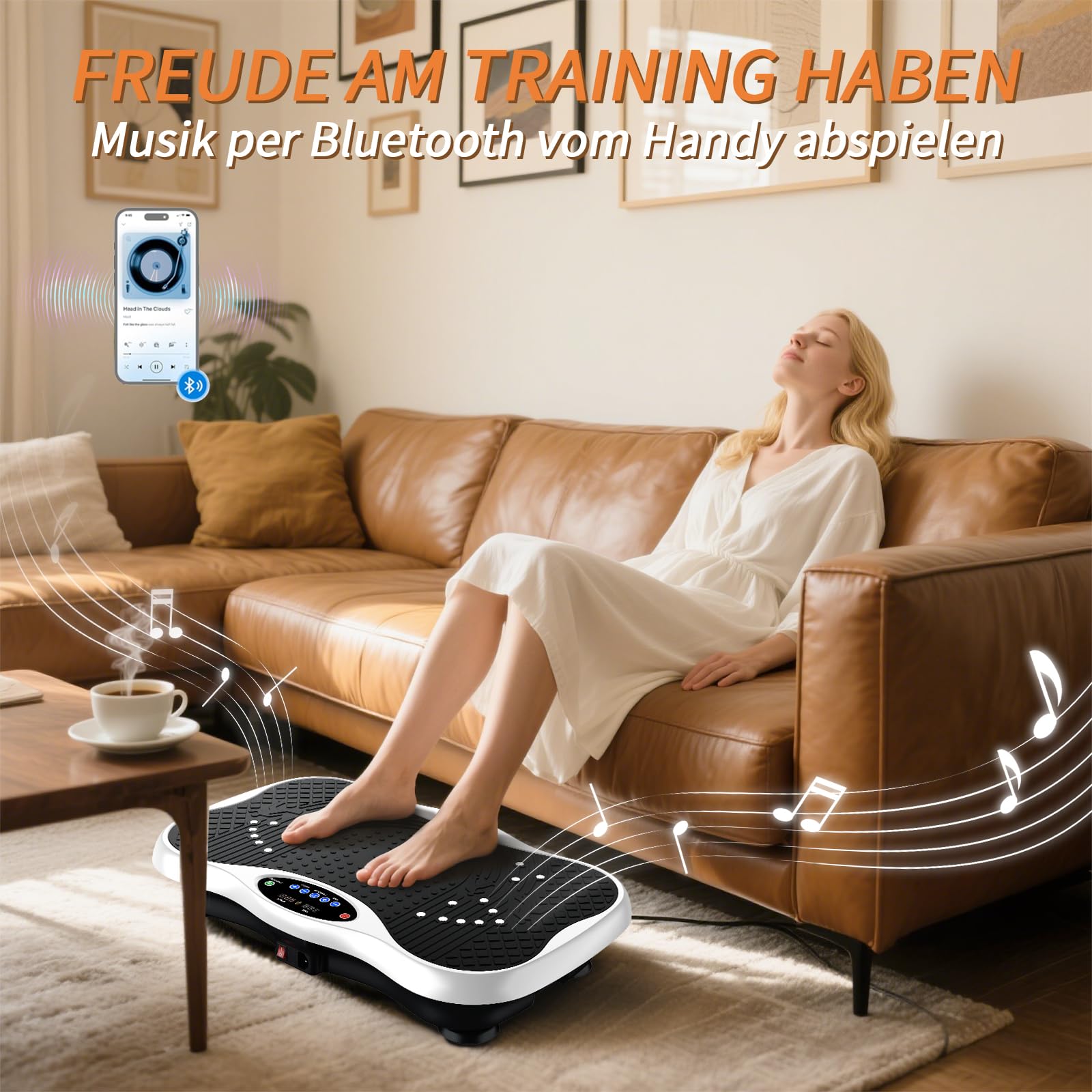 Vibration Plate, Vibration Board mit Haltestange, Griff, Bluetooth-Lautsprecher, Fernbedienung und Spannseil Rüttelplatte Sport für Zuhause, Vibrationsplatte für Frauen Ganzkörpertraining