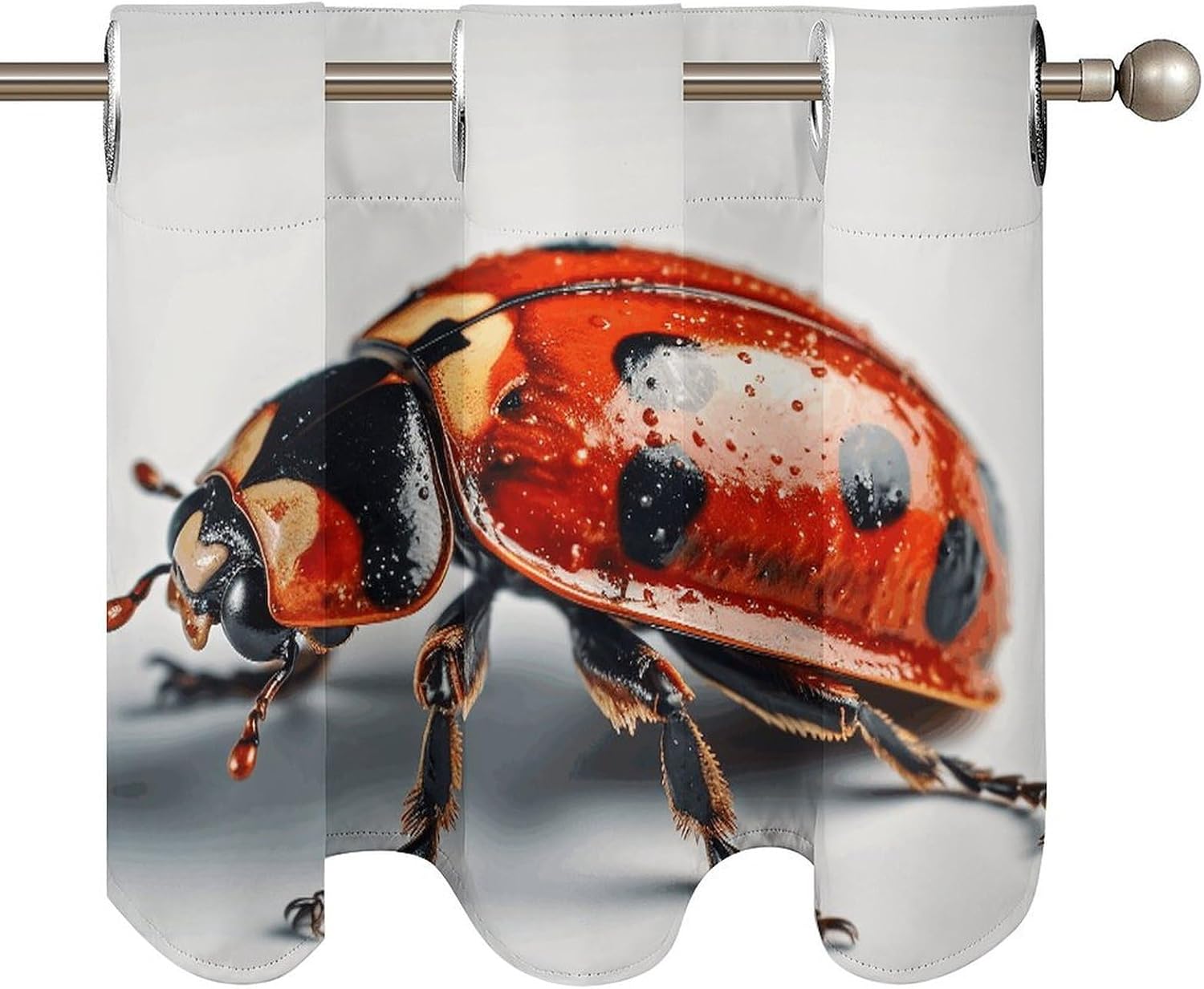 Ladybug on White Background Curtain 2 Panels, Polyester Fiber, Blackout Insulated Window Curtain, Curtain Valance for Kitchen Dining Room Living Room Cafe Small Window 52 * 18.1 Inches