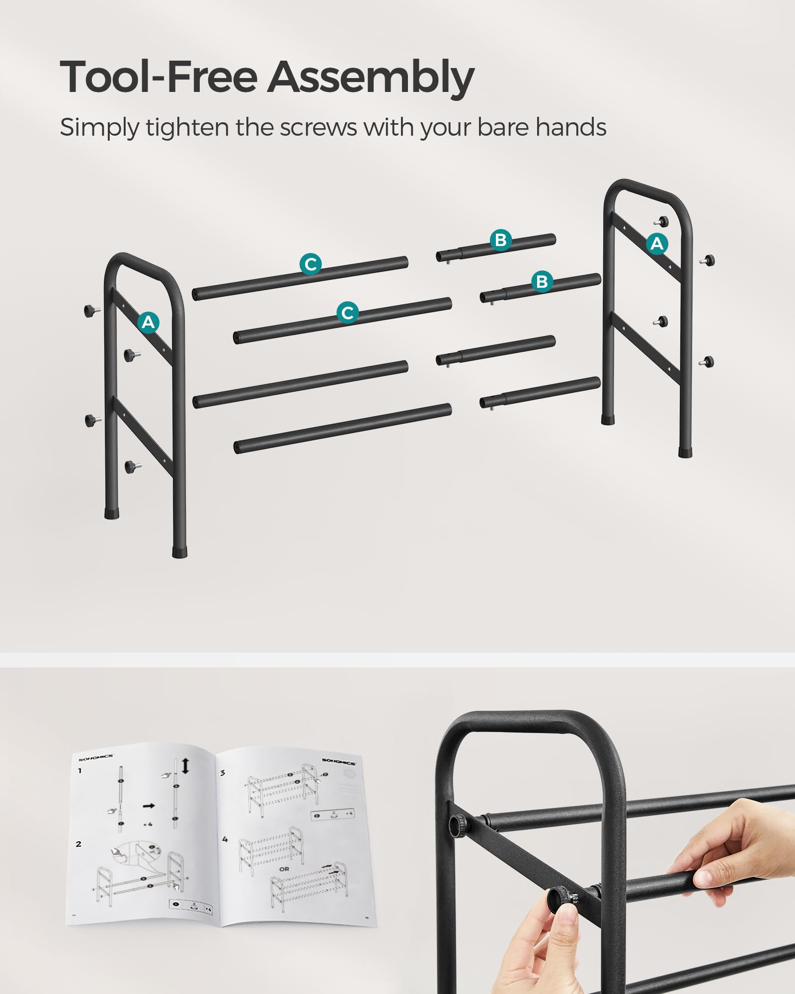 SONGMICS Expandable Shoe Rack, 2-Tier Steel Shoe Shelf | Adjustable Free Standin