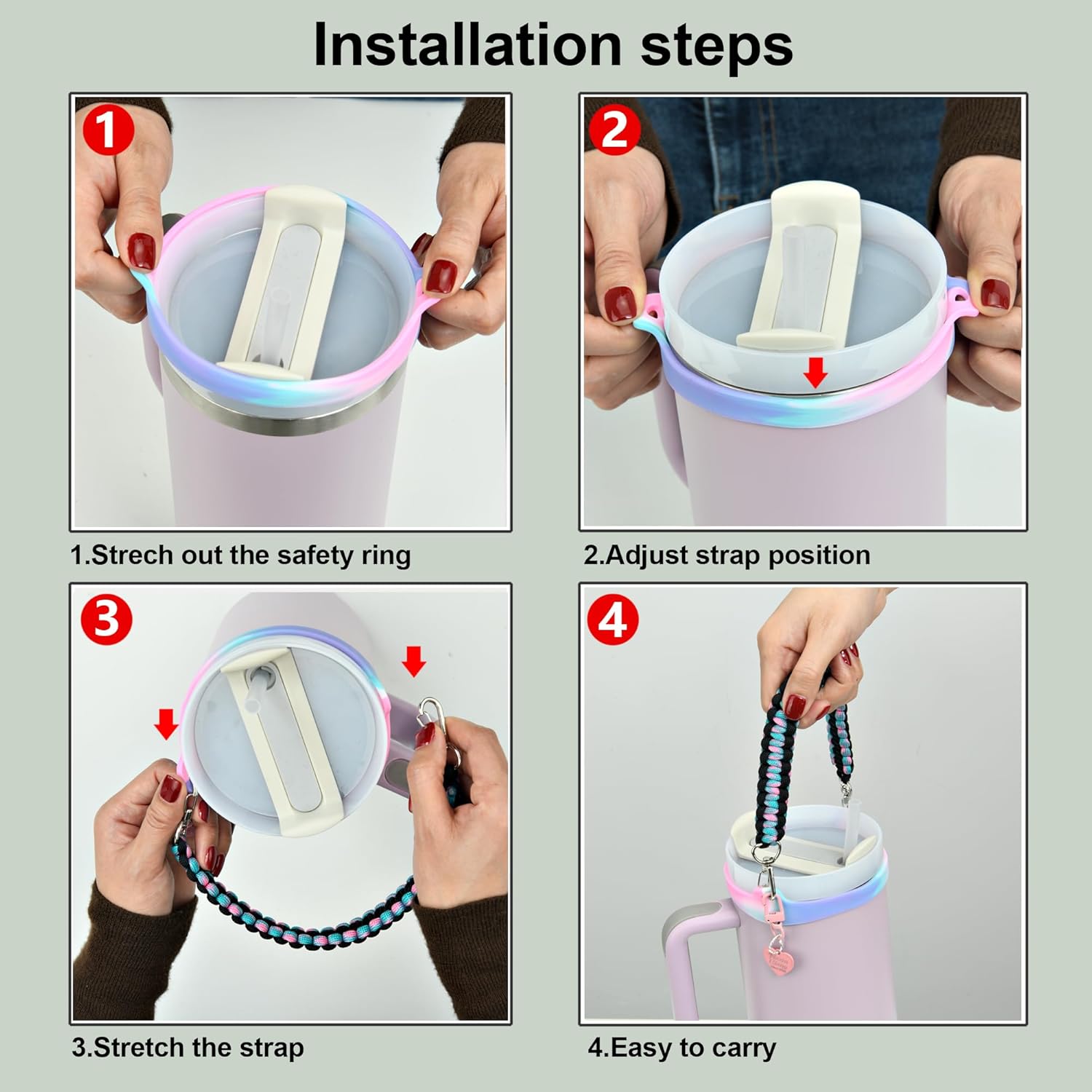 Wongeto Water Bottle Handle Paracord Water Bottle Strap,Bottle Holder with Strap,Compatible with Stanley Cup Accessories - Image 5