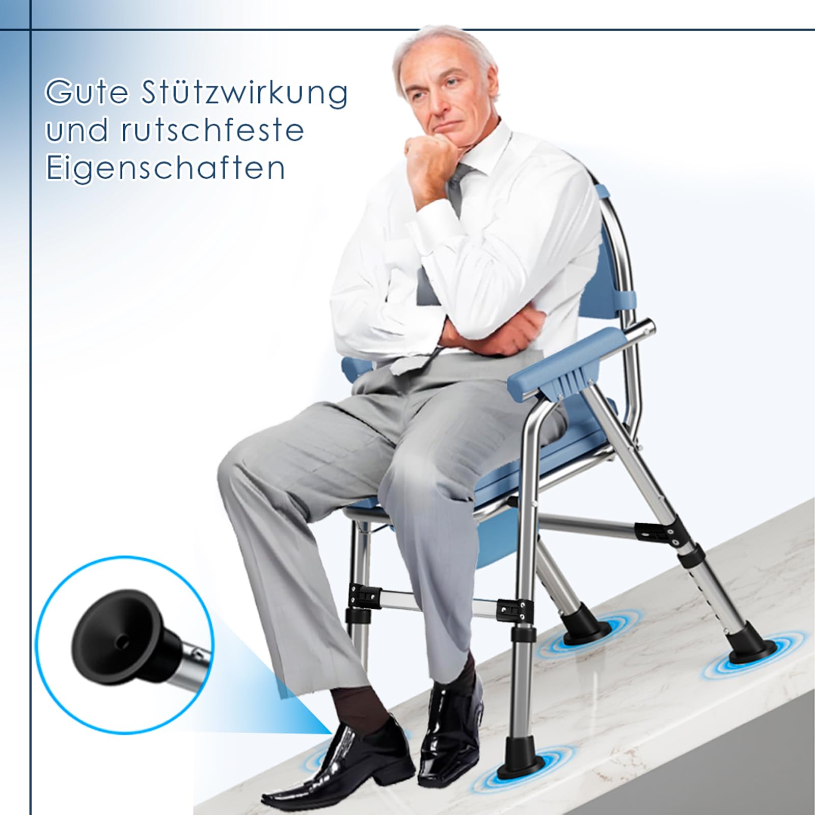 Toilettenstuhl für Senioren,Tragbar duschrollstuhl höhenverstellbar, WC Stuhl mit gepolsterter Sitzplatte und Toiletteneimer, Duschstuhl Klappbarer Stabil,Tragfähigkeit 200kg (CY-KJ6201)