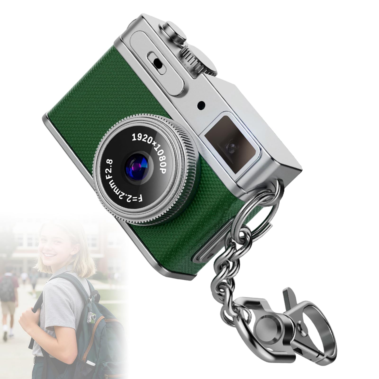 NVOQILIN Retro Tiny Camera Keychain 130 Degree Wide Angles 1080P Video Recorder with Keychain Clip for Students