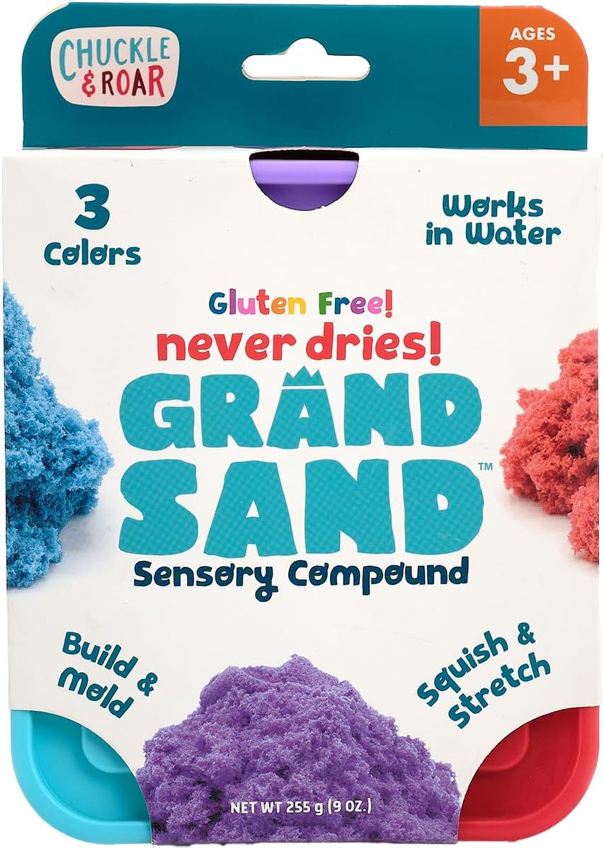 Grand Sand Sensory 3-Pack – Never-Drying Tactile Construction Sand, Gluten-Free, Reusable, Works in Water, Creative Play for Kids Ages 3+