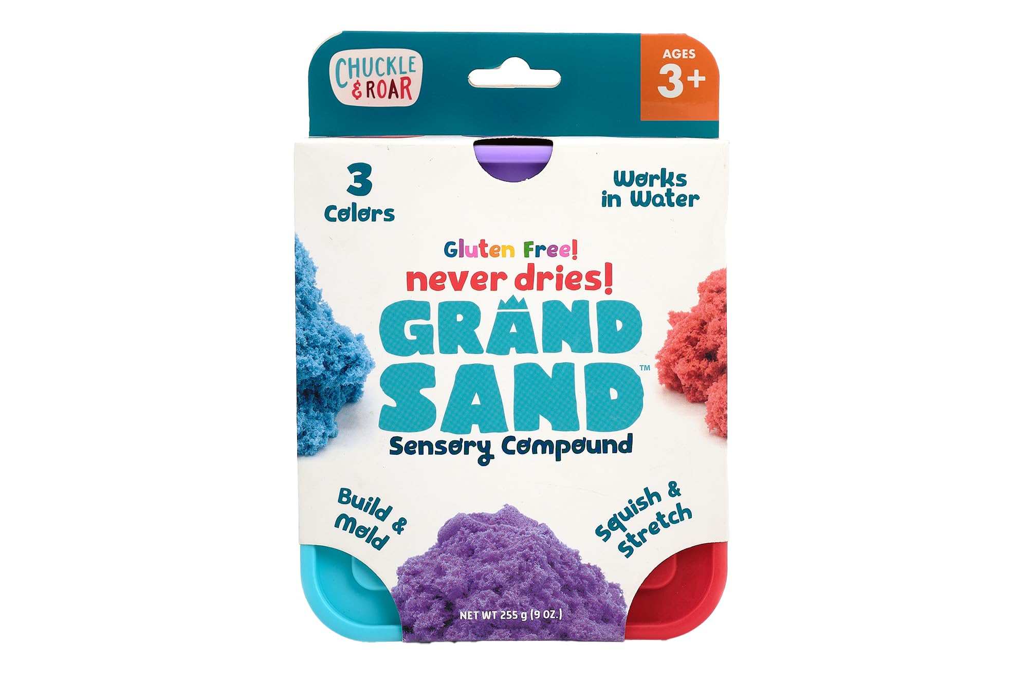 Grand Sand Sensory 3-Pack – Never-Drying Tactile Construction Sand, Gluten-Free, Reusable, Works in Water, Creative Play for Kids Ages 3+