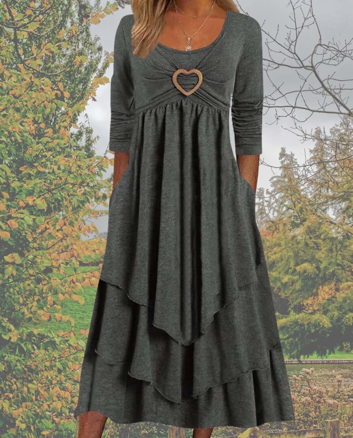 Wedding Guest Dress for Women Heart Tiered Irregular Hem Swing Maxi Dresses with Pockets A Line Flowy Casual - Image 2