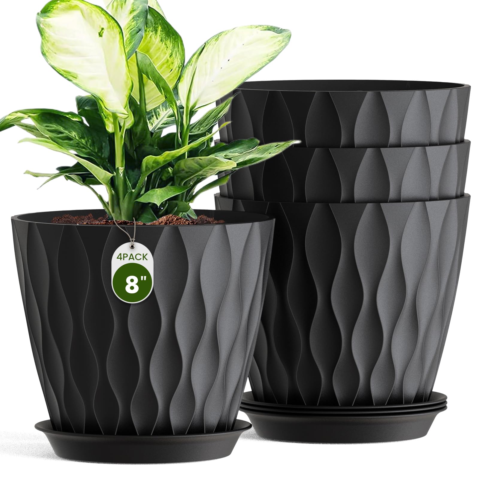 Areutxbis 8 Inch Wave Plant Pots 4 Pack