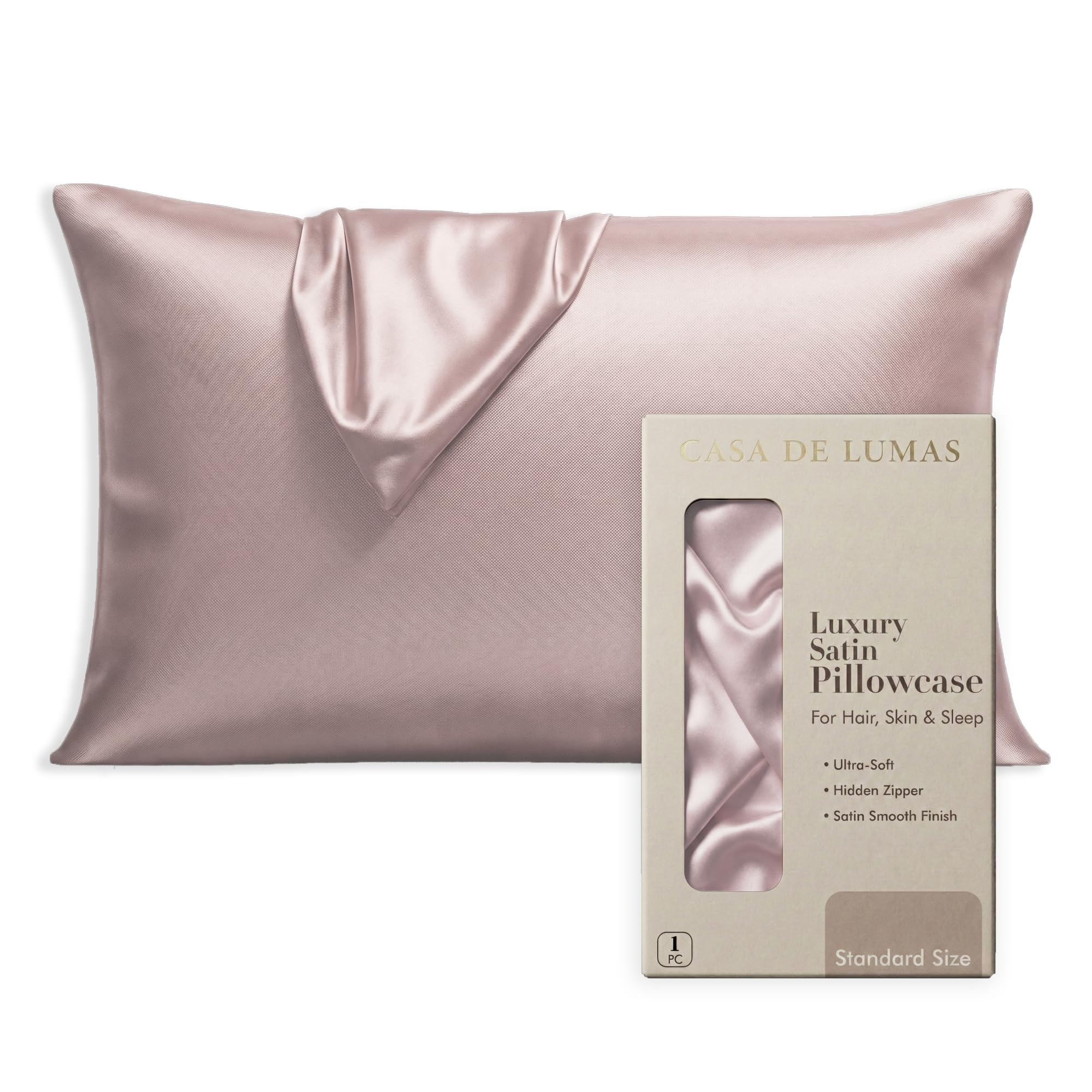 Casa de Lumas Satin Pillowcase - Luxury Soft Satin Pillow Cover with hidden Zipper, Silk-Like Smooth Feel, Gentle on Hair, Anti frizz, Skin & Sleep Comfort (Blush pink, Queen U.K. 51x66cm)