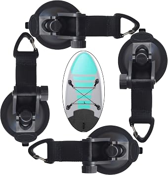4 pack, Heavy Duty Vacuum Suction Cup Hooks Anchor with Straps ecuring, Strong Suction Cup Tie Downs, Camping Tarp Accessory as Car Side Awning,for Kitchen,Bathroom,Restroom,Jet Ski, Kayaks SUP